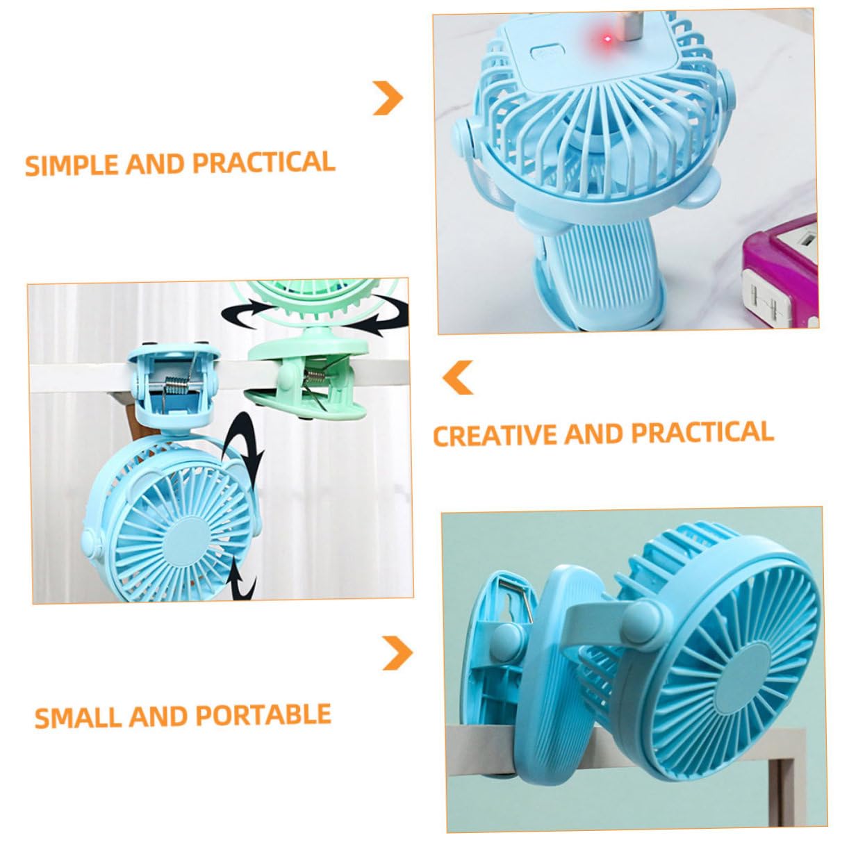 BIUDECO Portable Stroller Fan - Quiet USB Rechargeable Mini Fan for Baby Stroller, Desk, Office, Outdoor, Travel & Camping - Hands-Free Cooling for Hot Summer Days