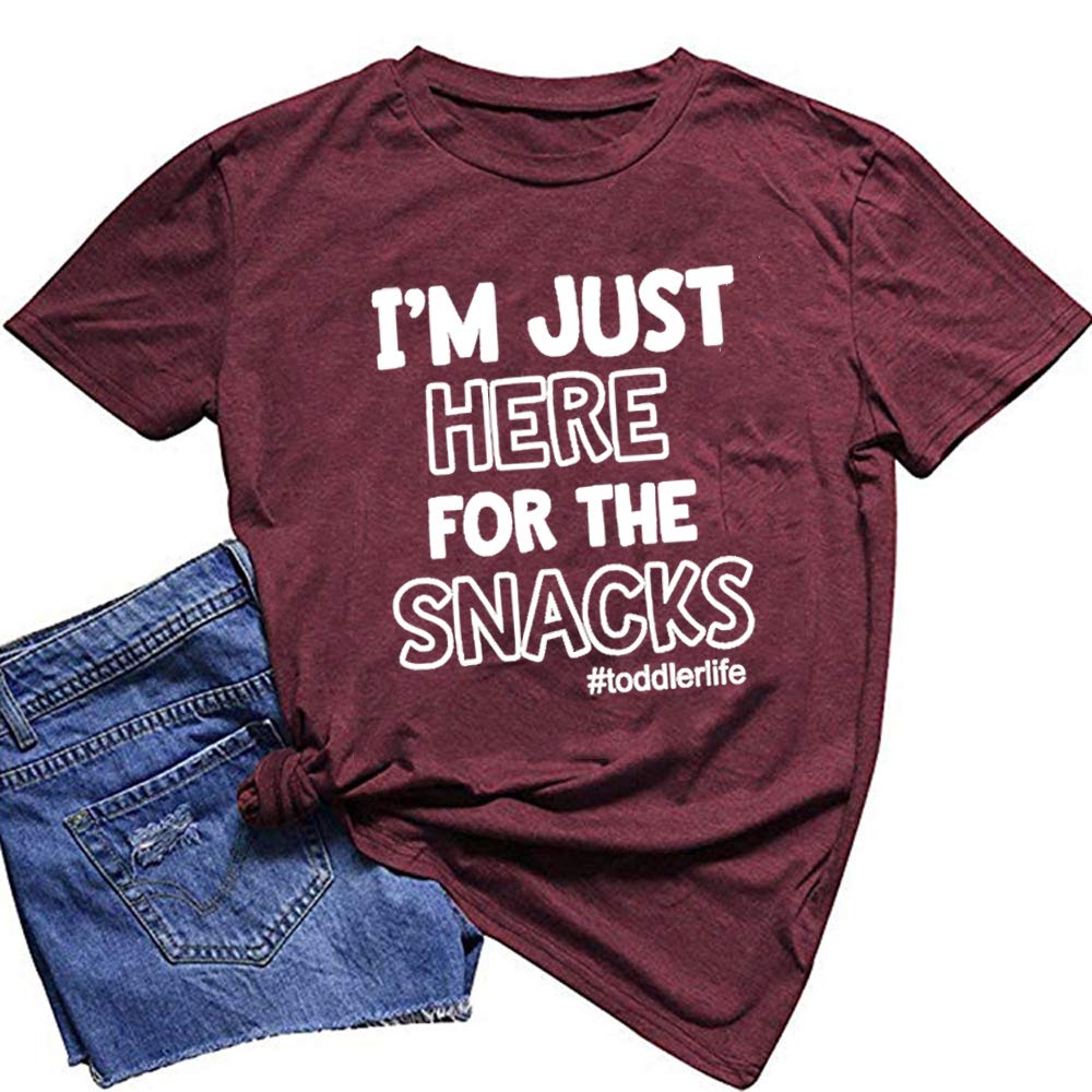 Funny 'I'm Just Here for The Snacks' Graphic T-Shirt for Women - Cute Short Sleeve Mom Tee for Casual Wear, Mother's Day Gifts & Everyday Comfort