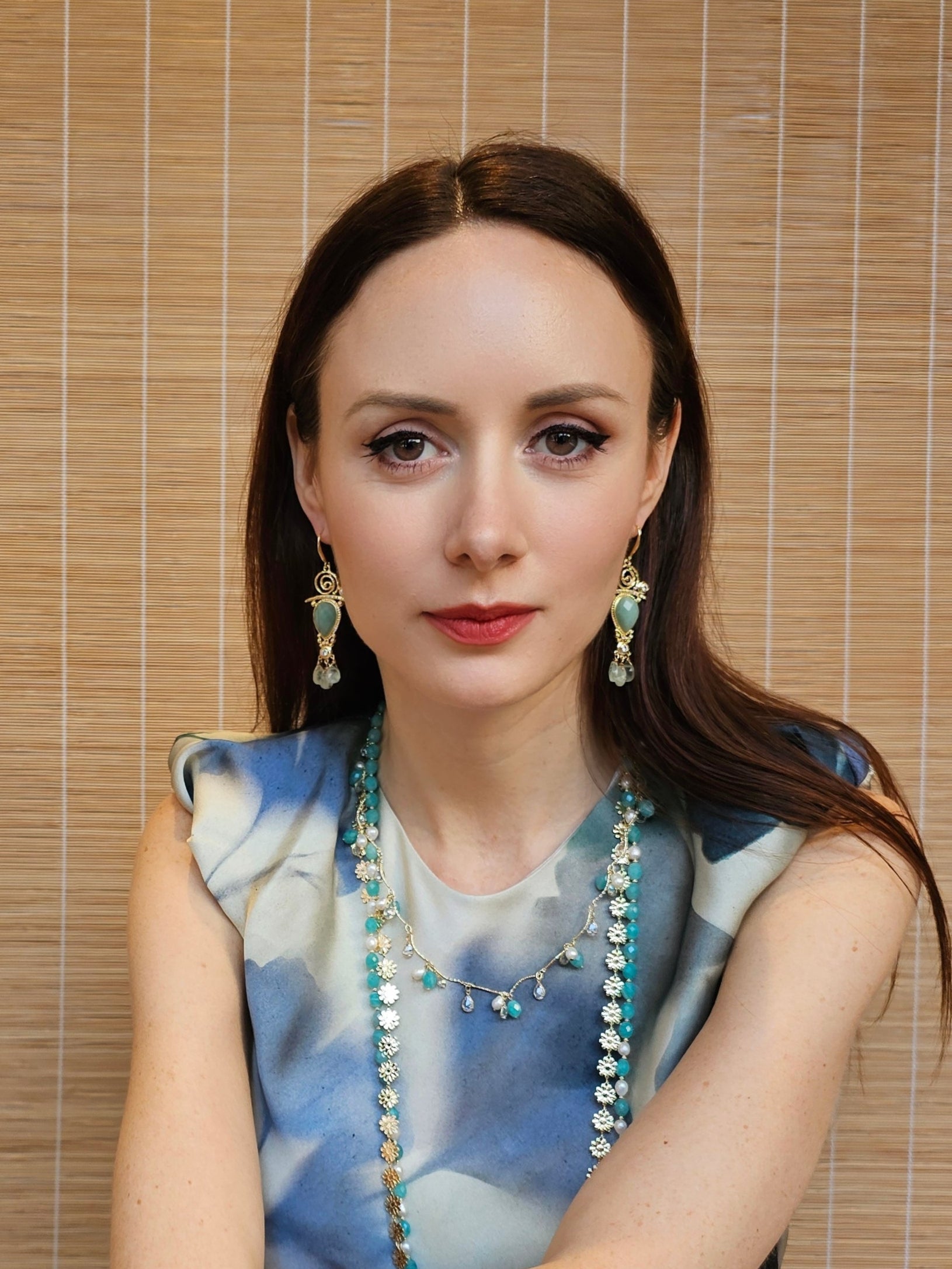 Green Gemstone Chandelier Earrings PE016 - Elegant Dangle Earrings for Women, Perfect for Weddings, Parties & Special Occasions