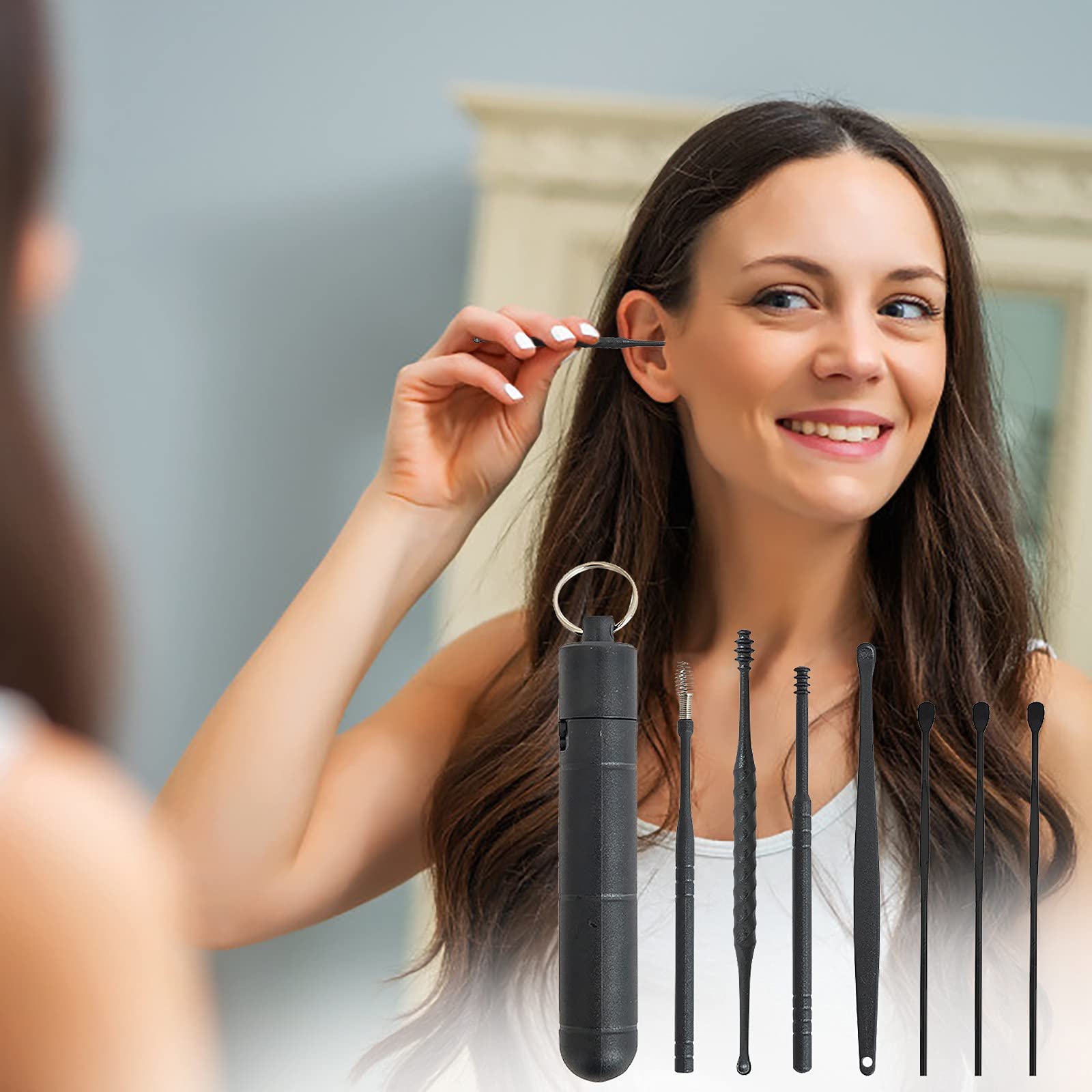 Shiusina Professional Stainless Steel Ear Wax Removal Kit - Spring Ear Cleaner Tool Set with Storage Box, Blackhead & Zit Remover - Safe Earwax Curette for Adults & Kids (Black, One Size) - Perfect for Home Hygiene & Travel First Aid Kit
