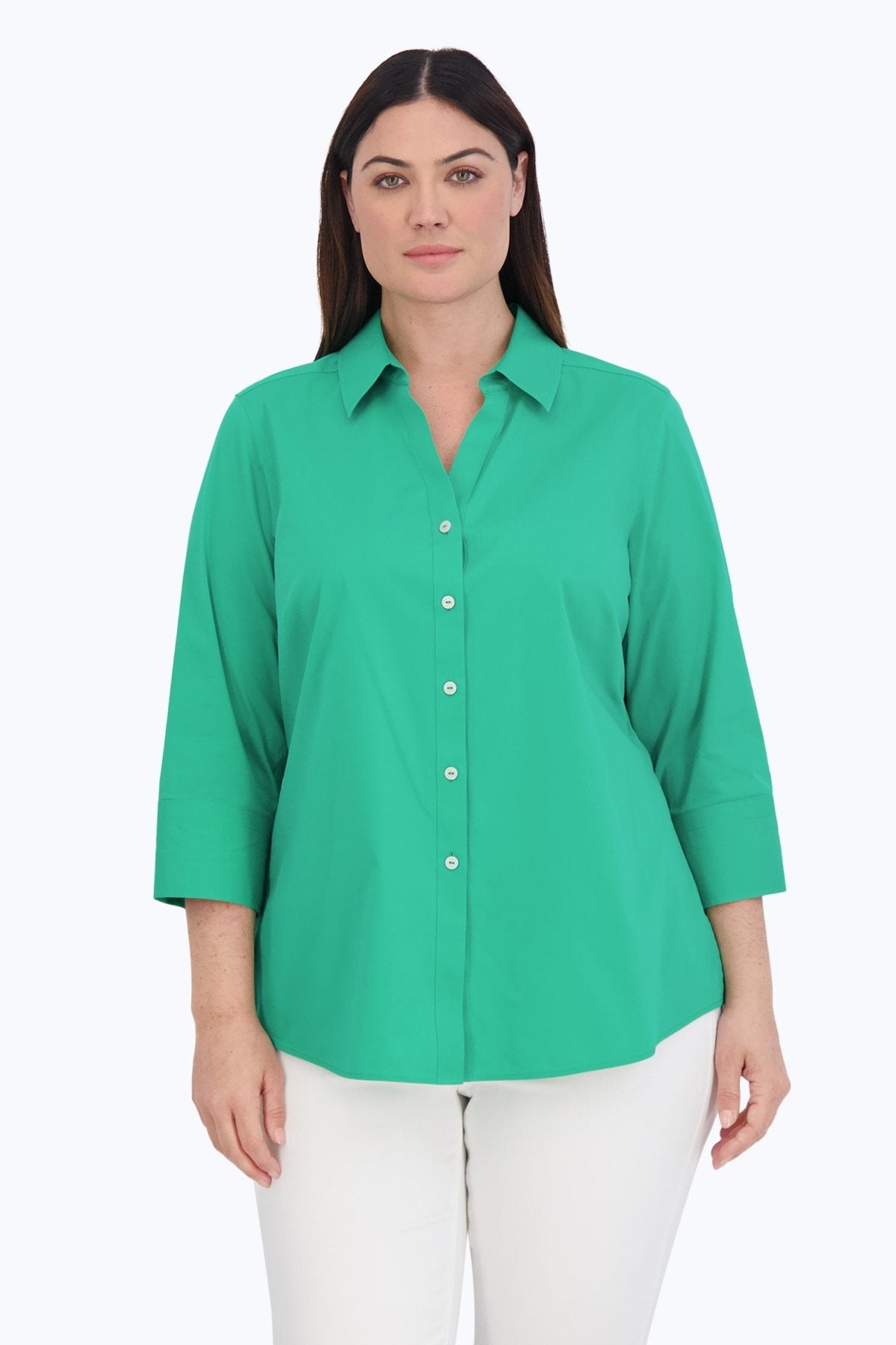 Mary Plus No Iron Stretch 3/4 Sleeve Shirt - Wrinkle-Free Comfort Fit Blouse for Work & Casual Wear | Office, Travel & Everyday Outfits