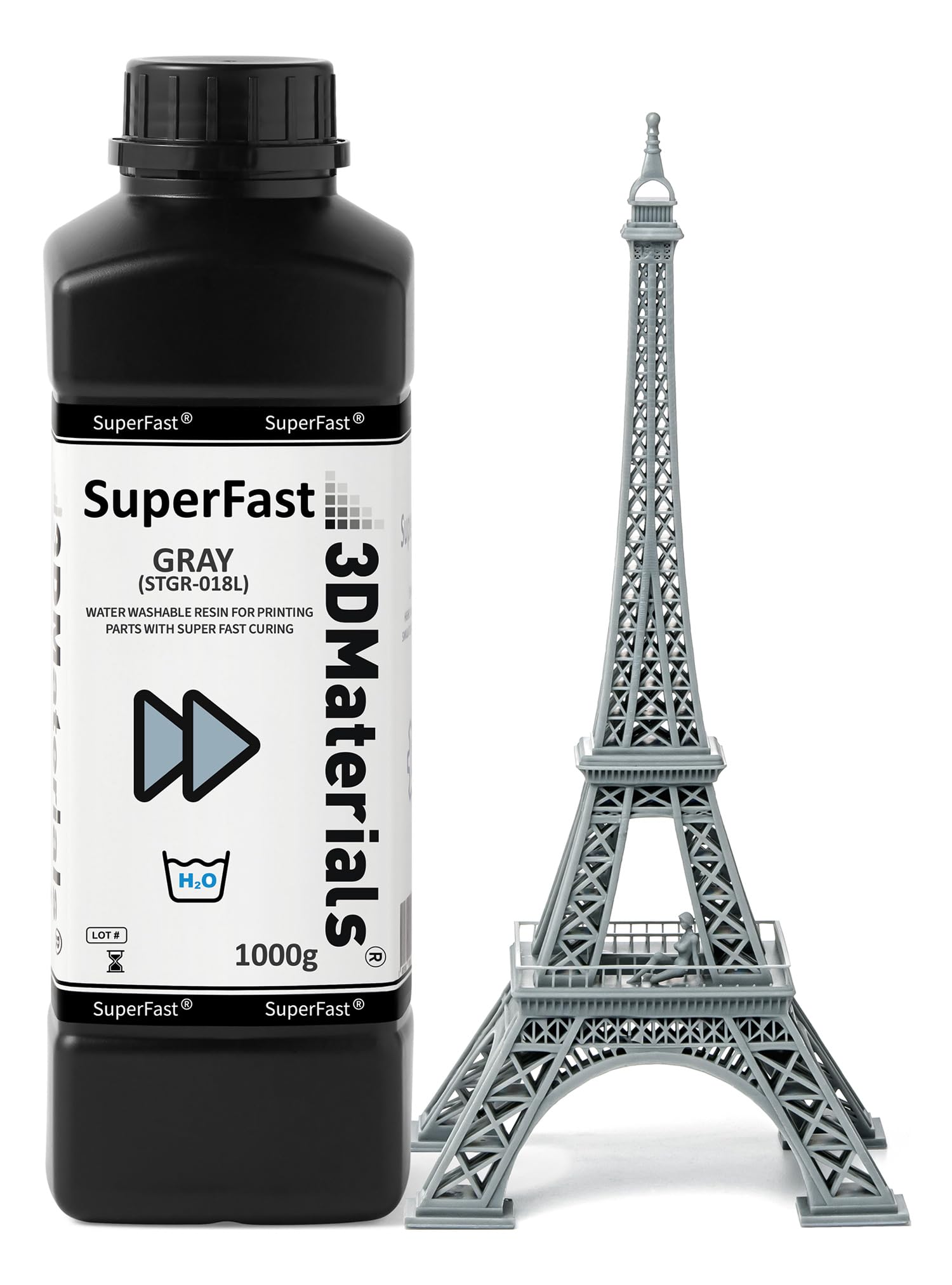 3DMaterials SuperFast 4K 3D Printer Resin - Water Washable, 50um High Resolution, 0.6s Fast Curing, 1000g Grey Resin for LCD/SLA Printers - Made in Korea | Ideal for Miniatures, Jewelry & Detailed Prototypes