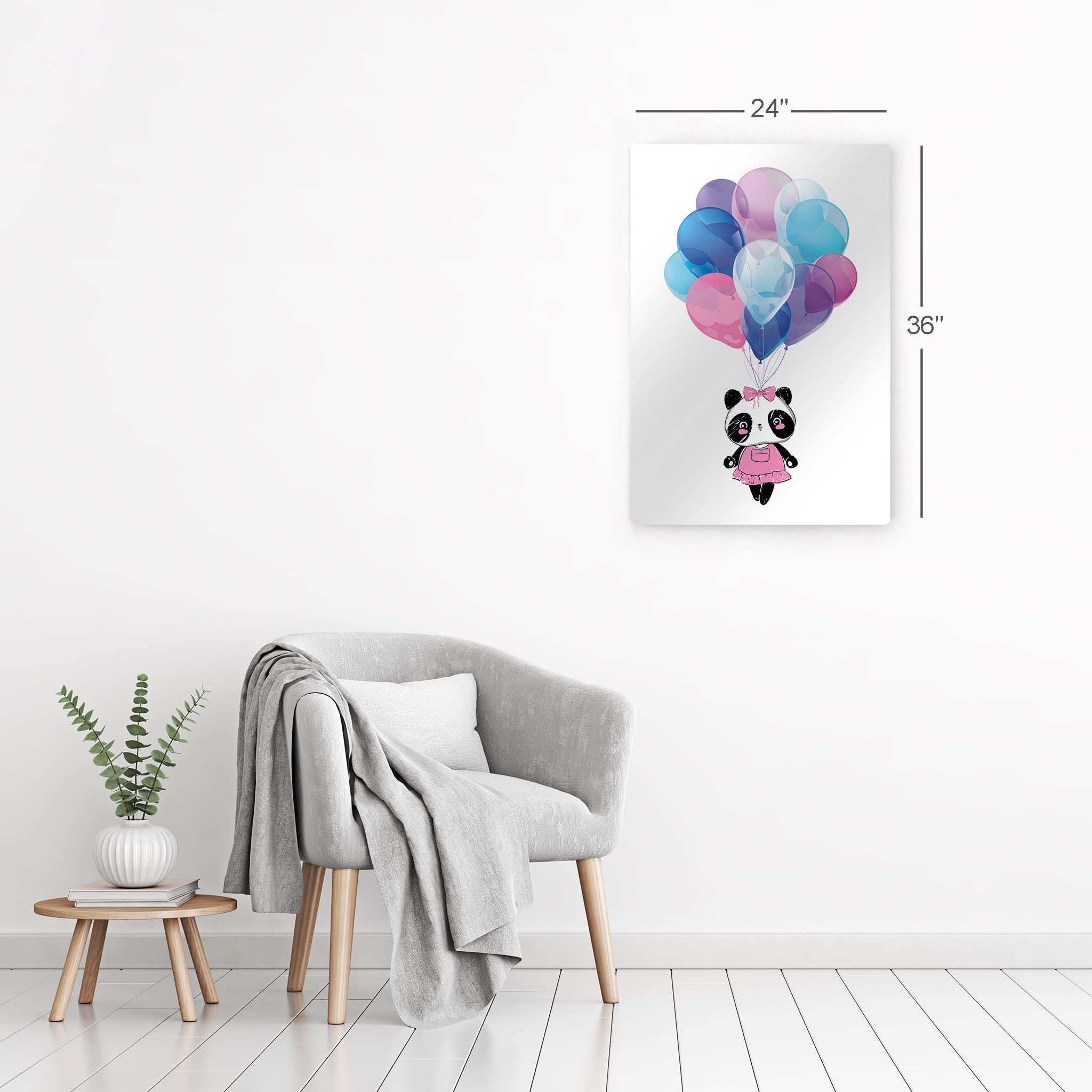 Flying Cute Baby Panda in Pink Dress with Balloons - Metal Wall Art Print for Nursery, Kids Room & Home Decor (24x16 Inch) | Animal Illustration Artwork | Made in USA | Perfect for Baby Showers, Birthday Gifts & Nursery Wall Decor