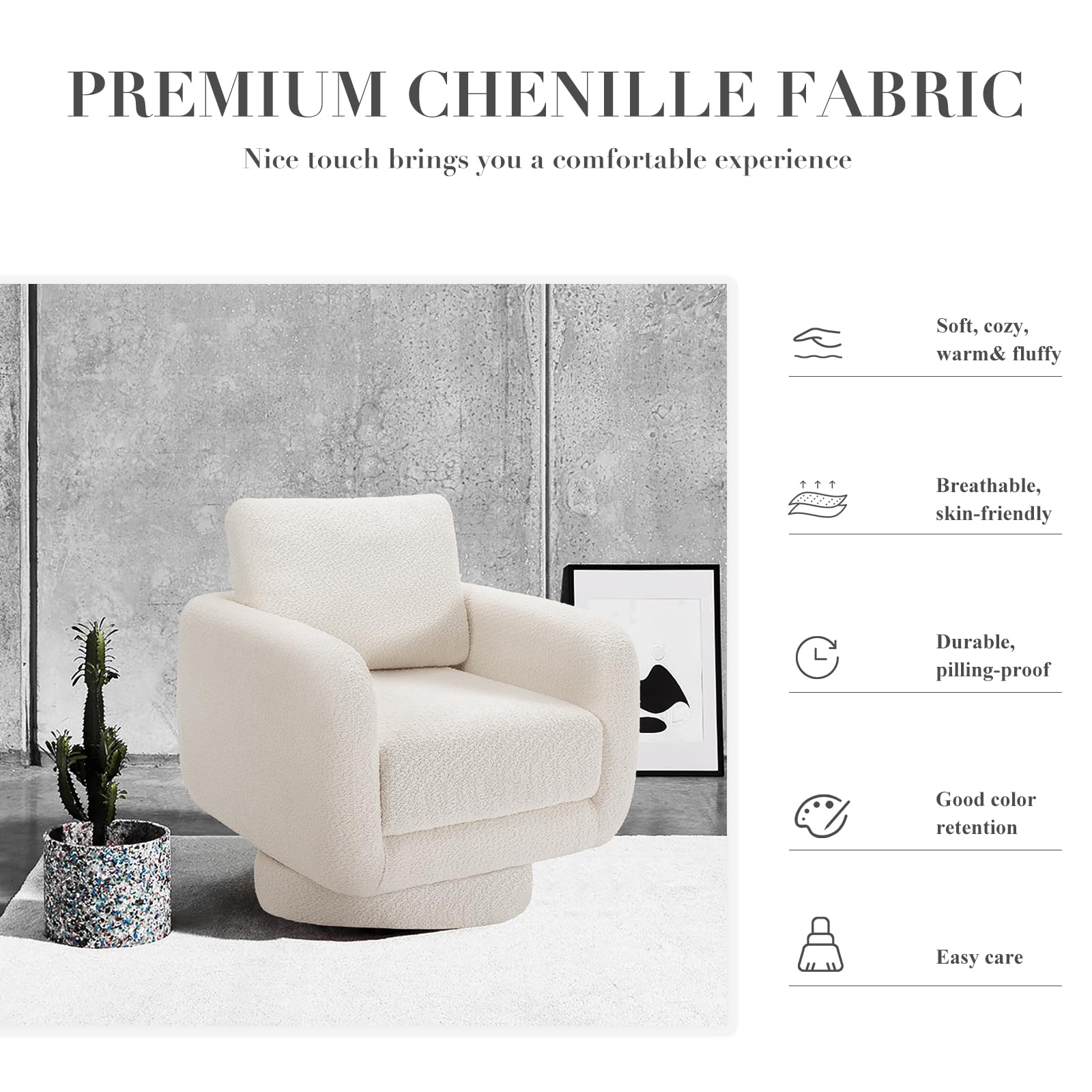 COLAMY 32-Inch Wide Swivel Accent Chair with Plush Back Pillow - Modern Upholstered Armchair for Living Room, Nursery & Bedroom - White | Perfect for Small Spaces, Reading Nooks & Cozy Corners