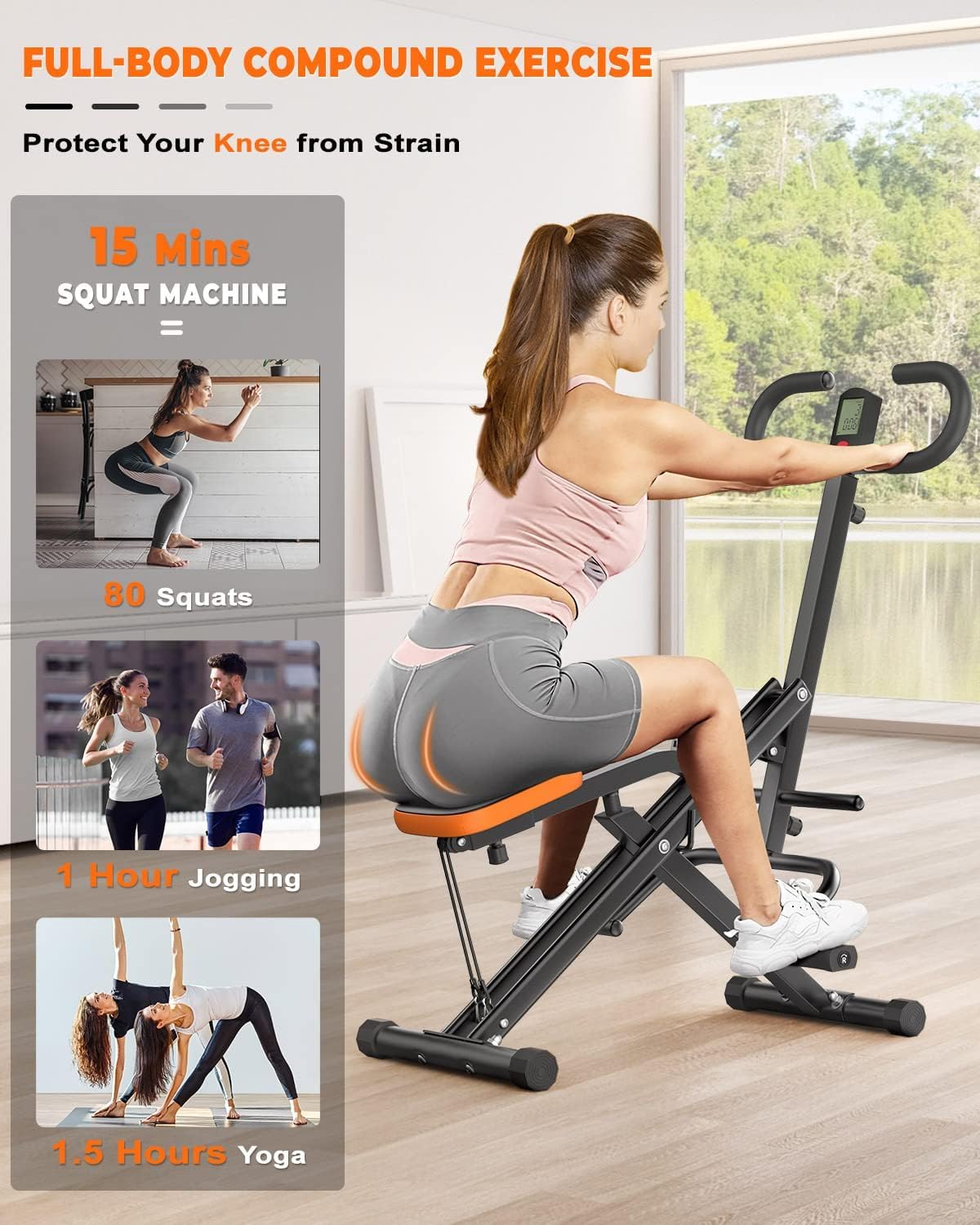 Dskeuzeew Squat Machine with LCD Monitor - 330 Lbs Capacity Adjustable Resistance Home Gym Equipment for Legs, Glutes & Full Body Workout | Perfect for Home Fitness, Strength Training & Weight Loss