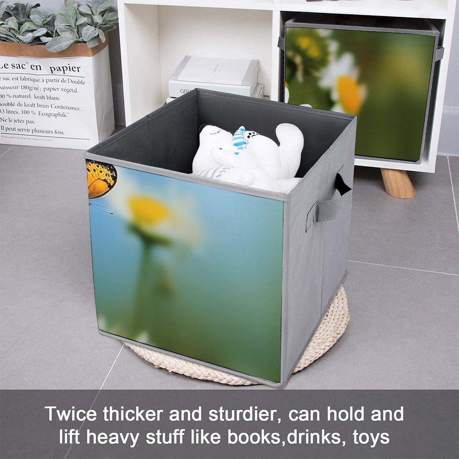 6-Pack Collapsible Butterfly Daisy Flower Storage Bins with Handles - Large Closet Organizer, Clothing Storage Boxes for Bedroom, Bathroom & Nursery Organization