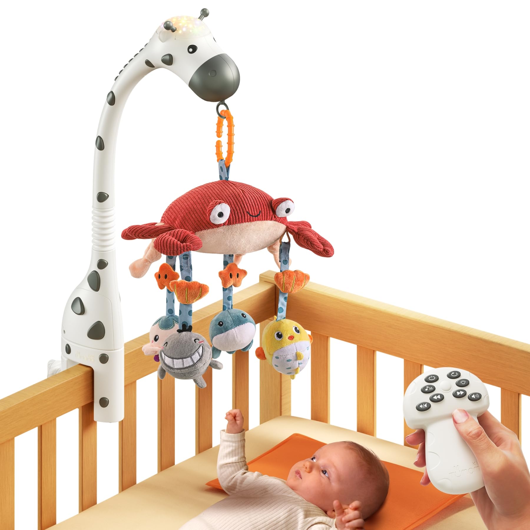 TUMAMA Baby Crib Mobile with Night Light & Music - 3-in-1 Remote Control Giraffe Toy for Newborns 0-9 Months - Perfect Nursery Gift for Soothing Sleep