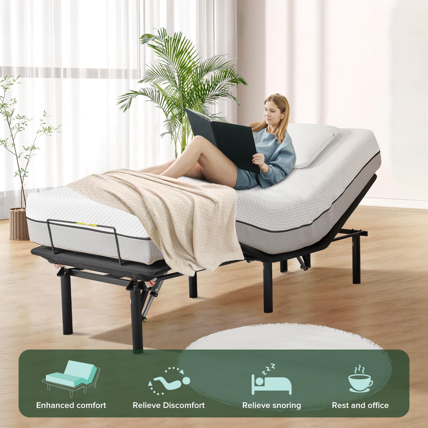 Donext Adjustable Bed Base with Wireless Remote - Queen Size Adjustable Bed Frame for Zero Gravity, Anti-Snore & Massage Functions - Perfect for Back Pain Relief, Reading & Watching TV in Bed