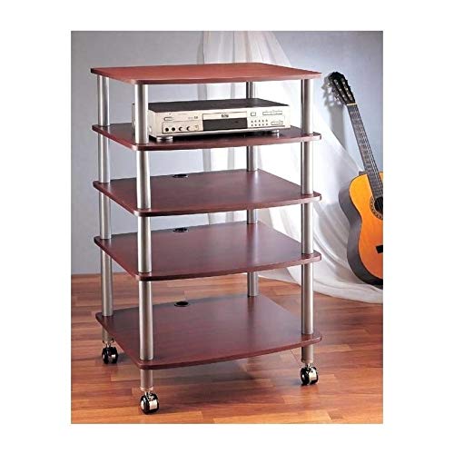 Premium AR Series 5-Shelf Audio Equipment Stand - Silver Pole with Cherry Wood Shelves for Turntables, Speakers & Home Theater Systems