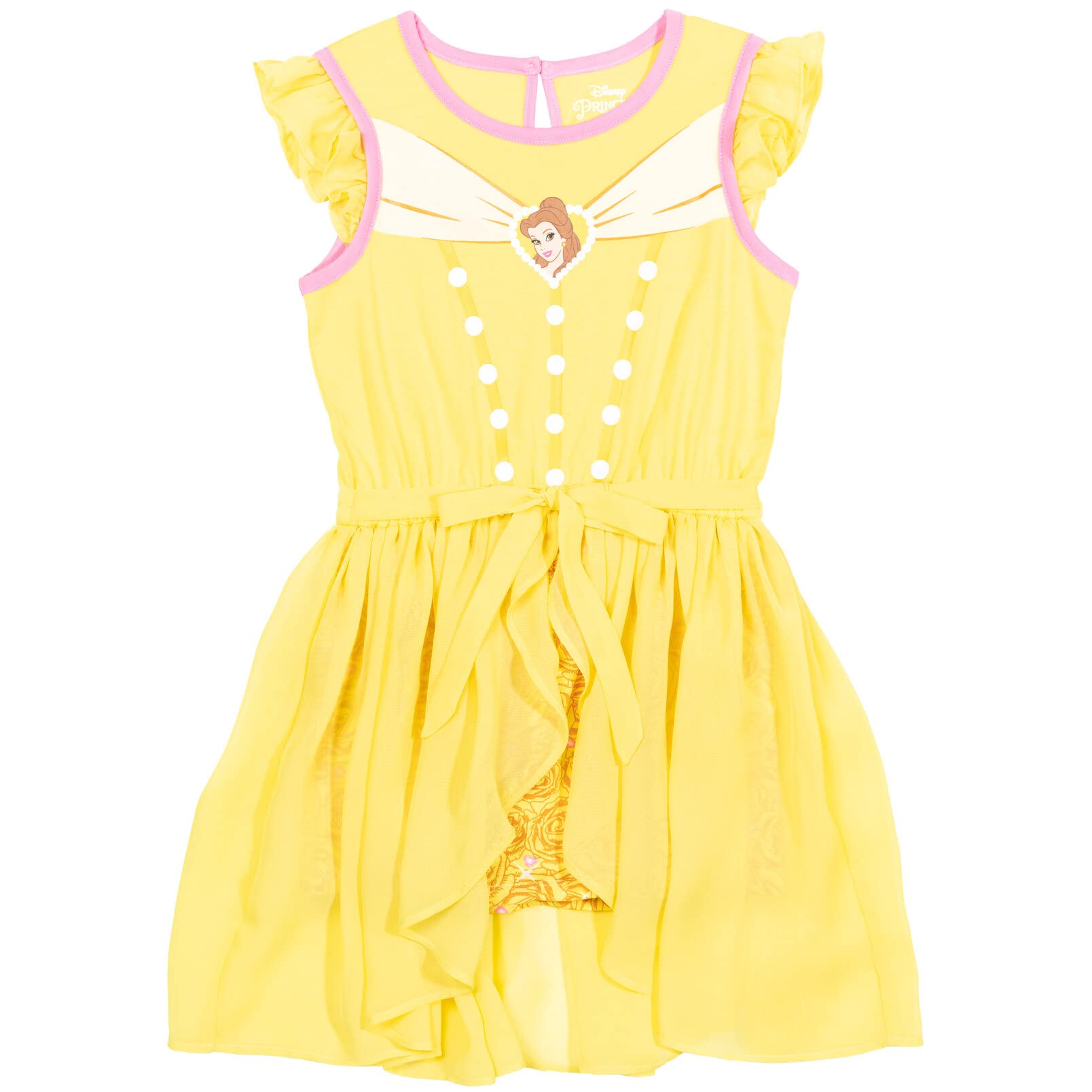 Disney Princess Girls Romper with Skirt Overlay - Cute Toddler to Big Kid Outfit for Birthday, Party & Dress Up Play | Soft Cotton Playwear for Baby & Little Girls