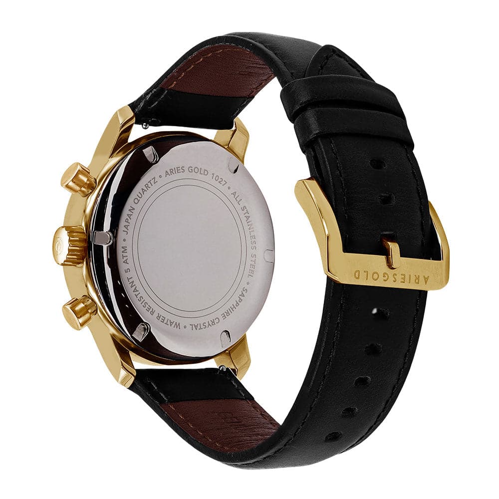 ARIES GOLD URBAN ETERNAL G 1027 G BKG Black Leather Strap Men's Watch - Luxury Dress Watch for Business, Formal Events & Everyday Wear
