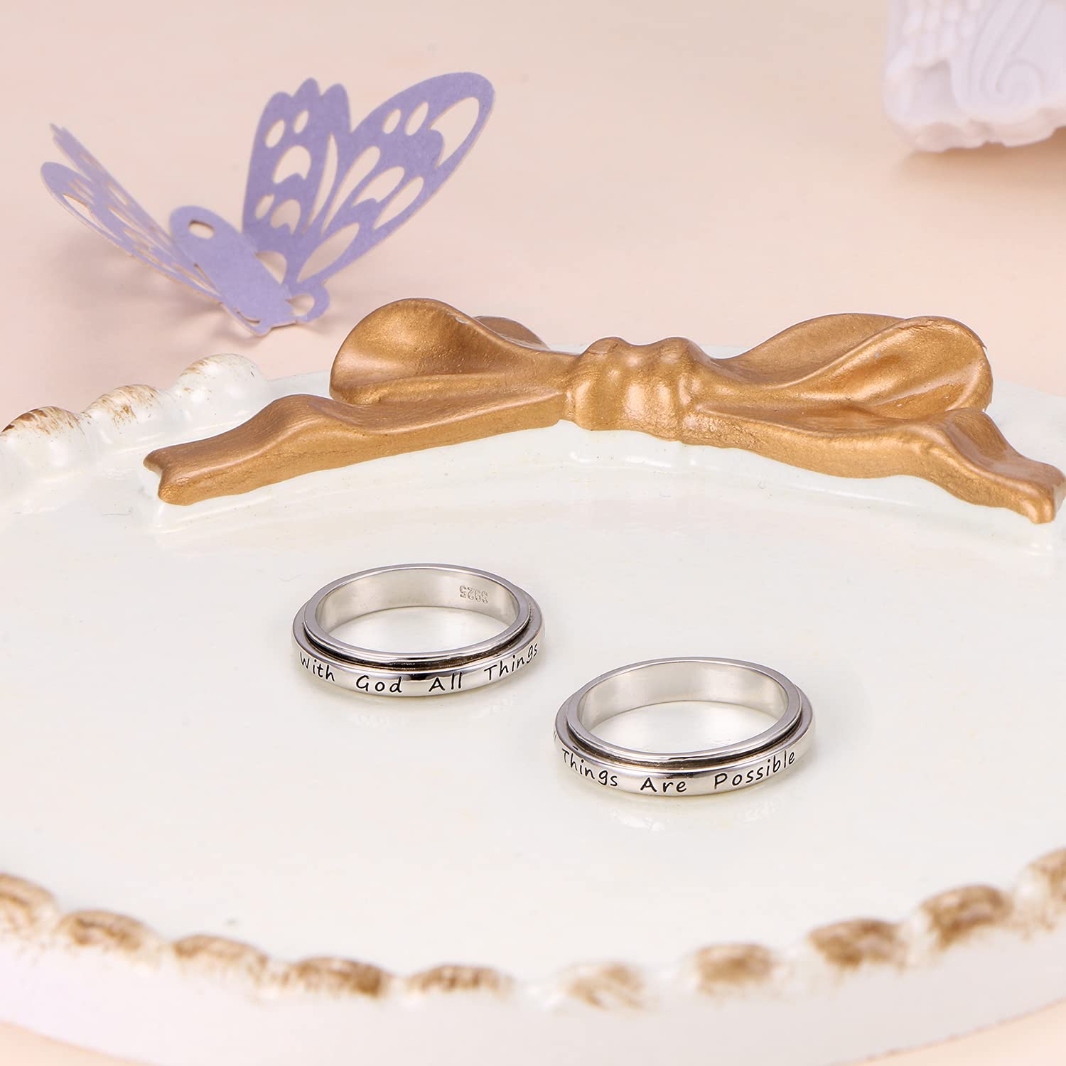 Ladytree S925 Sterling Silver Spinner Ring for Anxiety Relief - Fidget Spinner Ring for Stress, ADHD, Autism - Worry Relieving Jewelry for Women & Men - Perfect for Office, Travel & Daily Relaxation