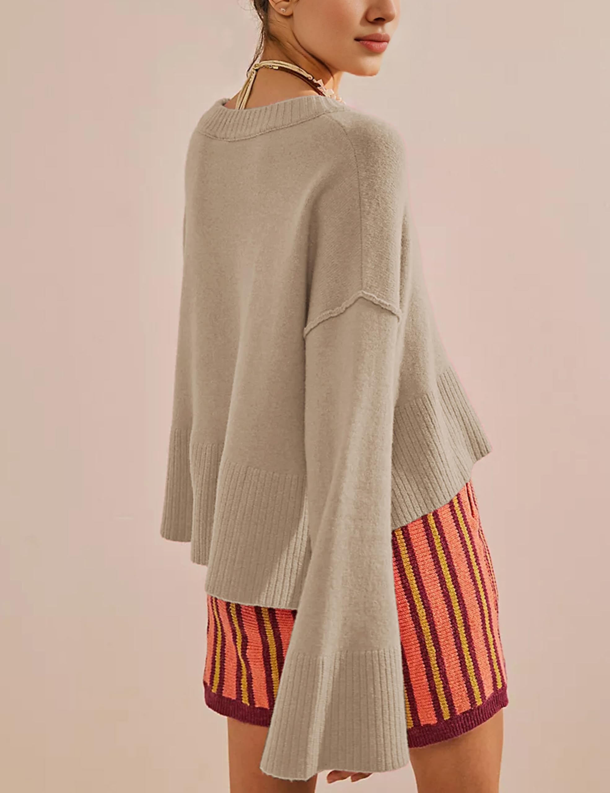 Women's Lightweight Sweater - Soft Bell Sleeve Pullover for Casual Wear