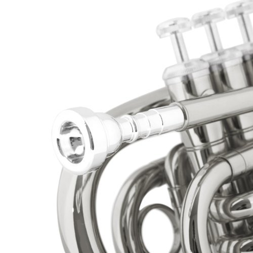 Mendini by Cecilio MPT Brass Bb Pocket Trumpet - Nickel Plated with Tuner, Case & Mouthpiece | Compact Travel Trumpet for Beginners, Students & Jazz Performances