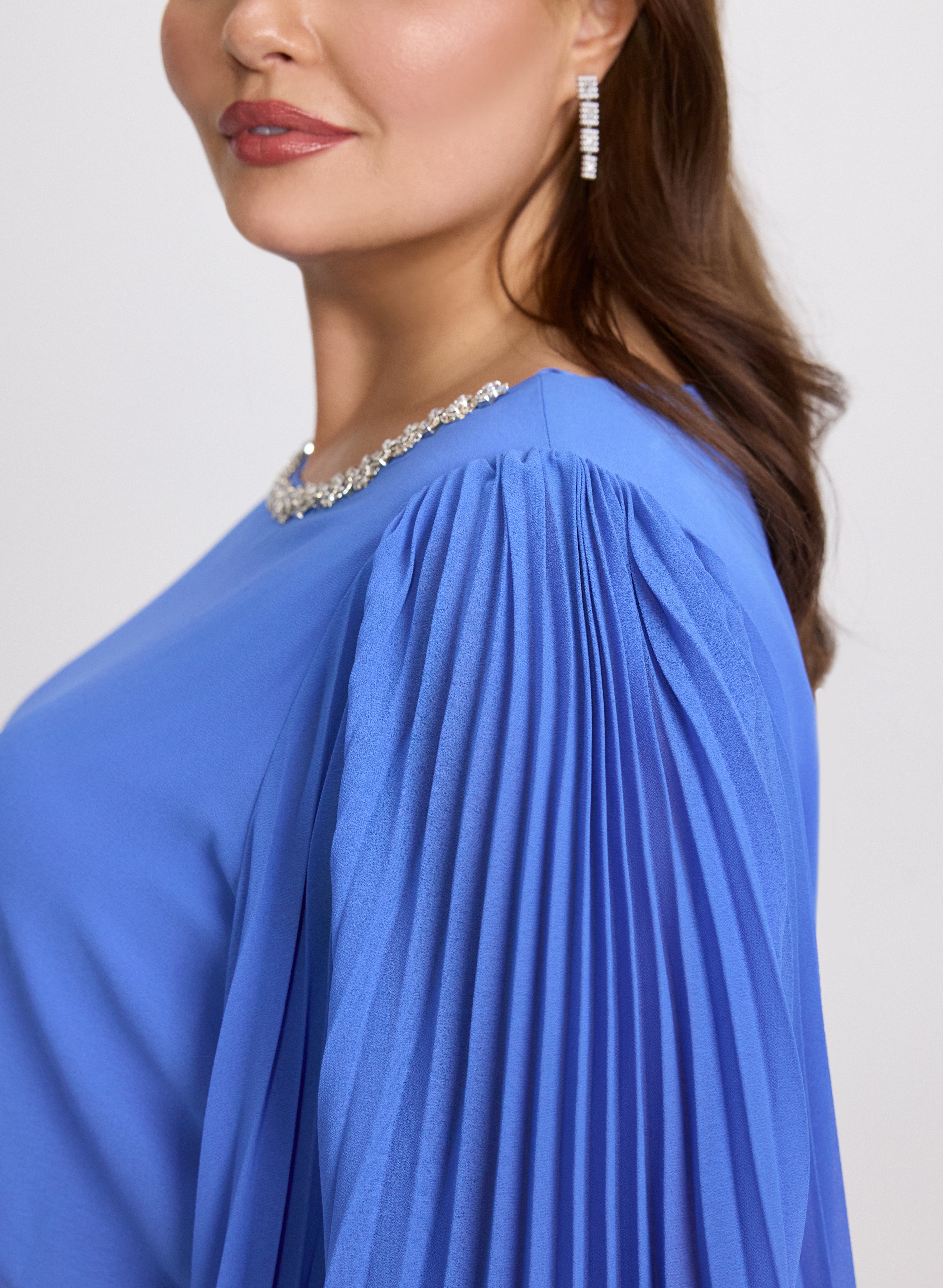 Embellished Cape Sleeve Dress for Women - Elegant Long Sleeve Party Gown for Evening Events, Weddings & Special Occasions