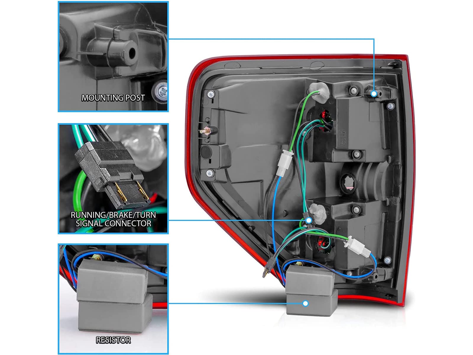 AmeriLite Red/Clear LED Brake Tail Lights Replacement Set for 2009-2014 Ford F-150 (Both Driver & Passenger Side) - Durable, Bright & Easy Installation for Enhanced Night Driving Safety