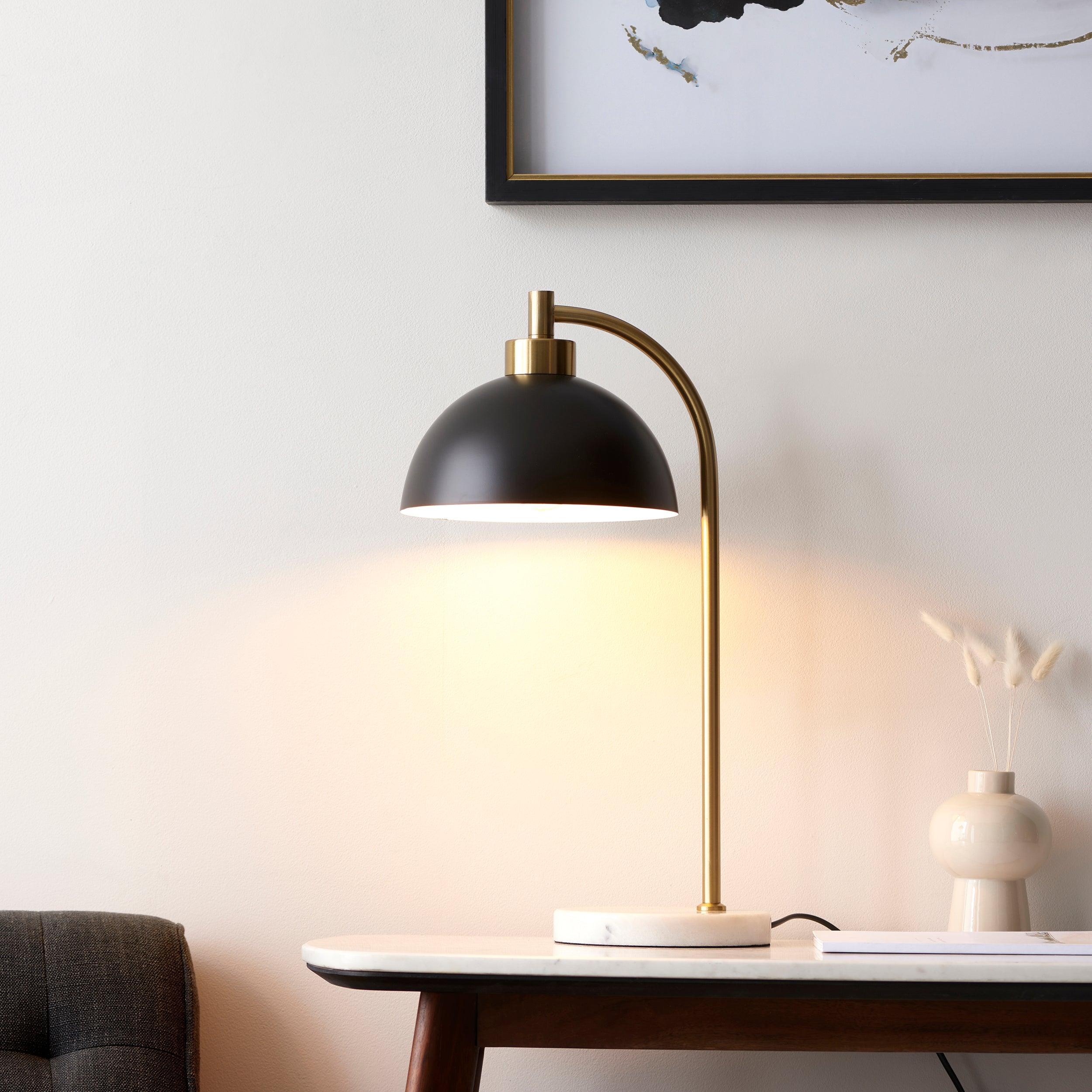 Buchanan Black & Brass Task Table Lamp with Marble Base - Vintage Industrial Desk Light for Home Office, Study & Living Room Decor