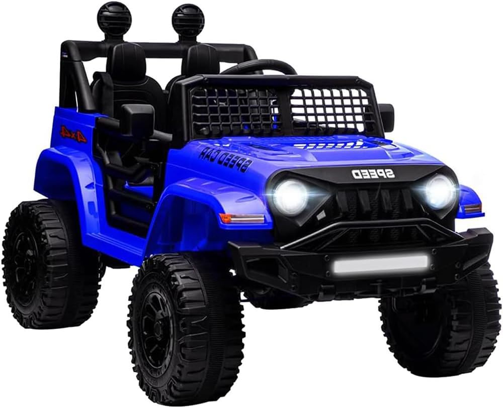 12V Kids Electric Ride On Car with Remote Control, 3 Speed Adjustable, Music, Spring Suspension & AUX Port - Blue | Perfect Birthday Gift for Boys & Girls, Outdoor Play & Backyard Fun