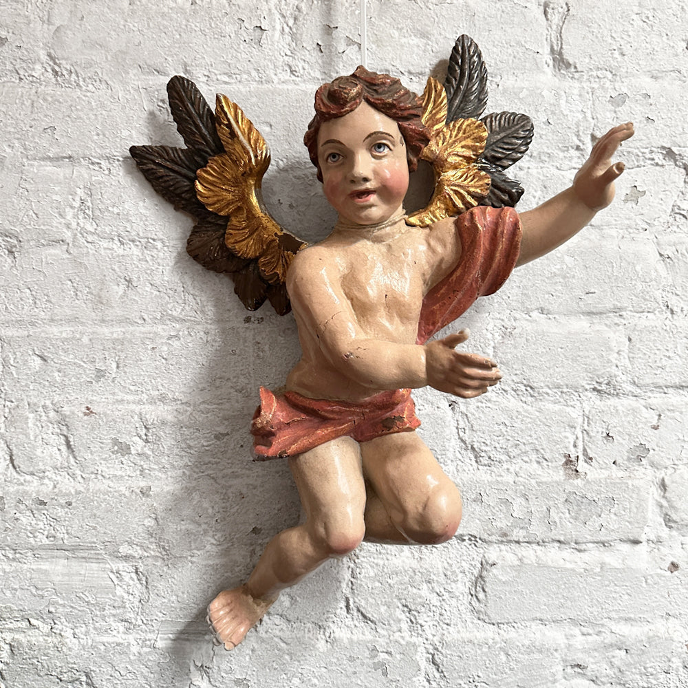 18th Century Italian Carved Angel Statue - Antique Religious Home Decor for Church, Garden & Collectors - Perfect for Vintage Decor & Spiritual Spaces