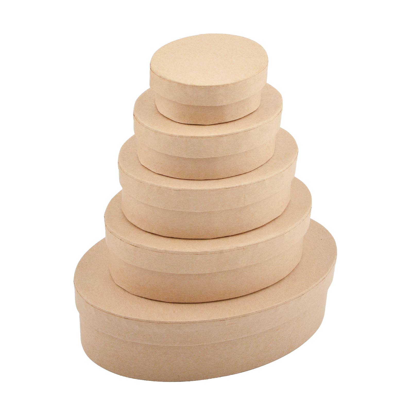 WANDIC Set of 5 Oval Mini Kraft Paper Mache Boxes with Lids - Perfect for Crafting, Jewelry Storage, Cosmetics & Home Organization - Great for DIY Projects, Gift Wrapping & Party Favors