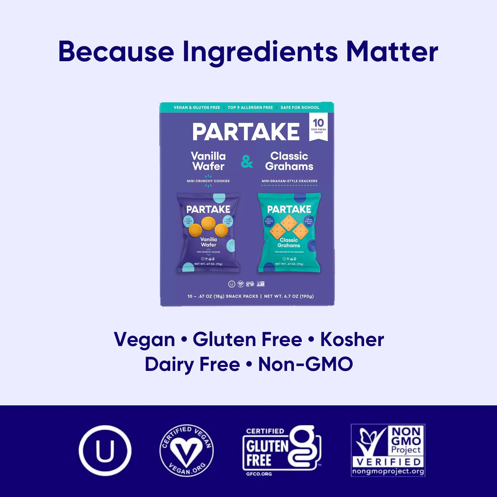 Partake Gluten Free Mini Graham Crackers & Vanilla Wafers - Vegan, Dairy Free, Allergy Friendly Snack Packs (20 Count) | Perfect for School Lunches, Road Trips & On-the-Go Healthy Snacking