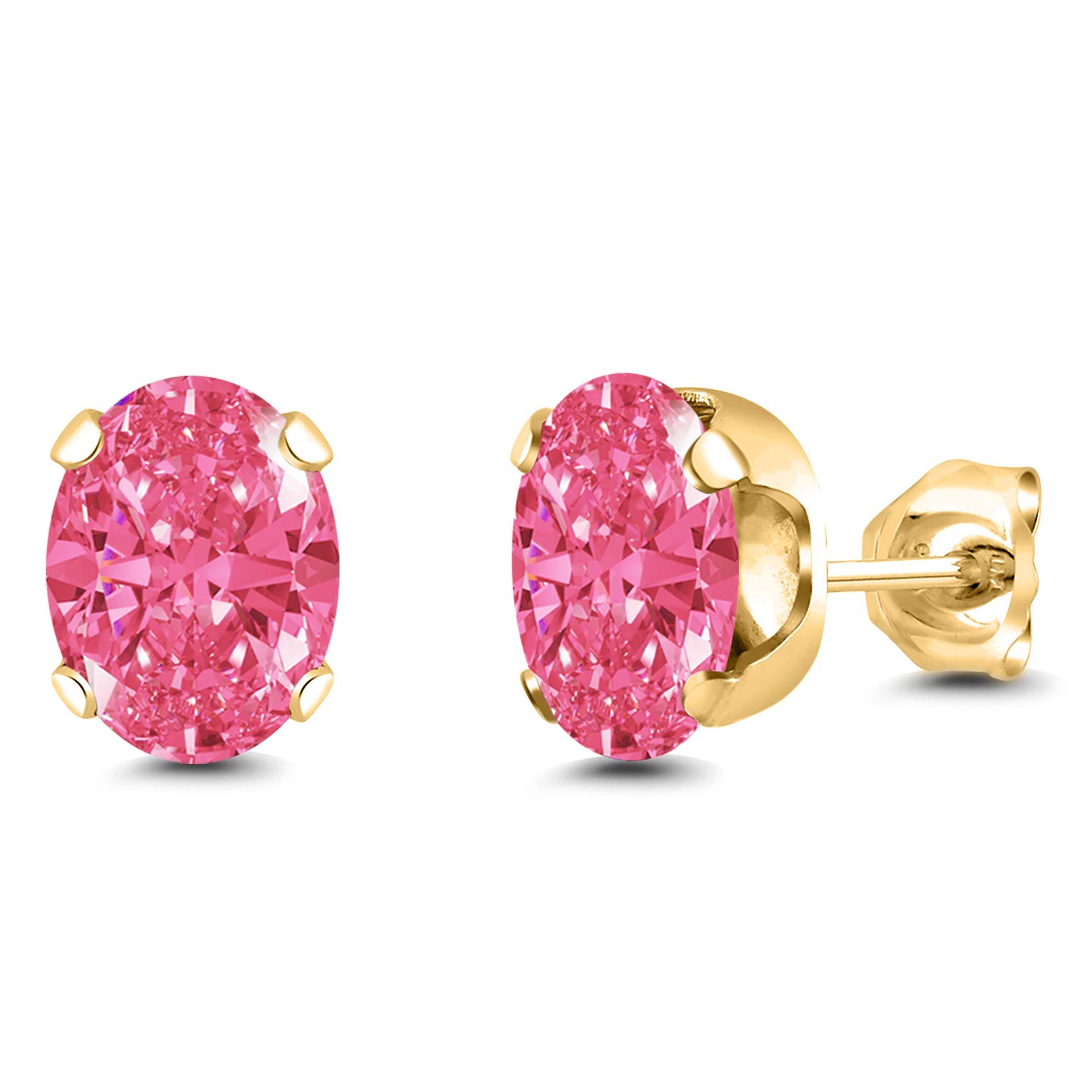 18K Gold Plated Silver Stud Earrings for Women & Men - Oval Pink Zirconia Gemstone Earrings Set | Elegant Gift for Birthday, Anniversary & Special Occasions