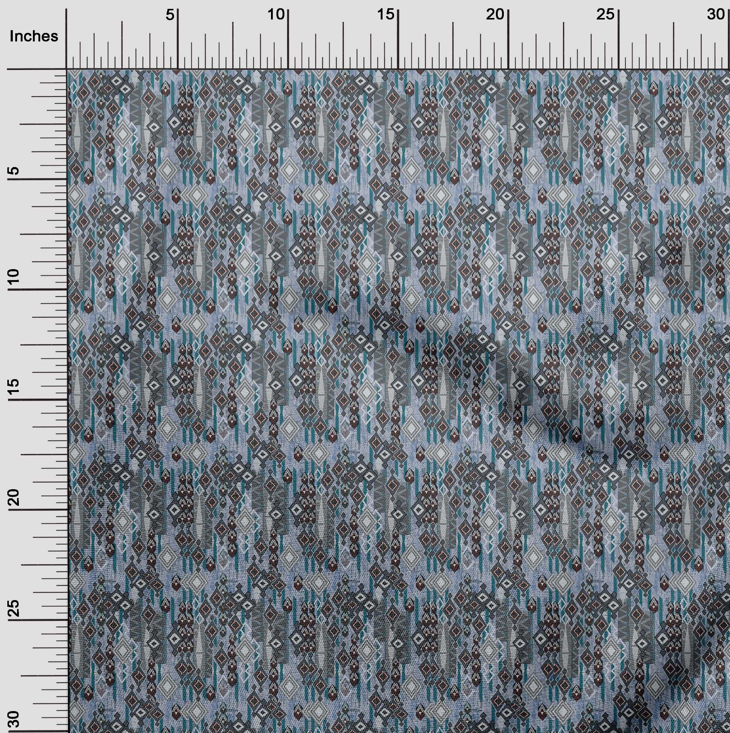 oneOone Velvet Dusty Blue Fabric - 58 Inch Wide Kilim Printed Sewing Material for DIY Clothing, Upholstery & Home Decor | Premium Soft Velvet Fabric by The Yard for Crafts, Dresses & Pillows