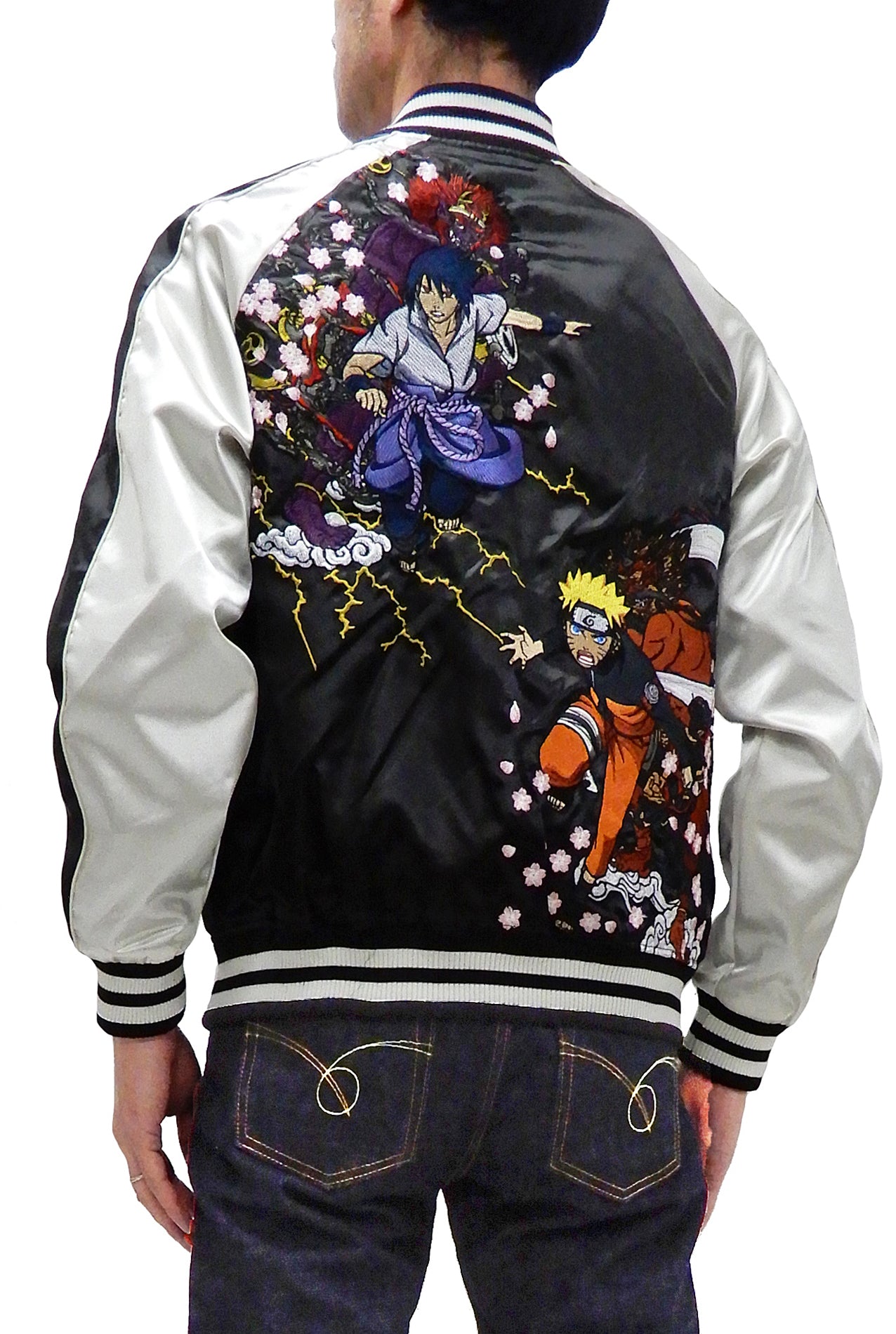 Naruto Shippuden Men's Japanese Souvenir Sukajan Jacket - Black/Off White | Anime Cosplay, Streetwear Fashion & Gift for Anime Fans