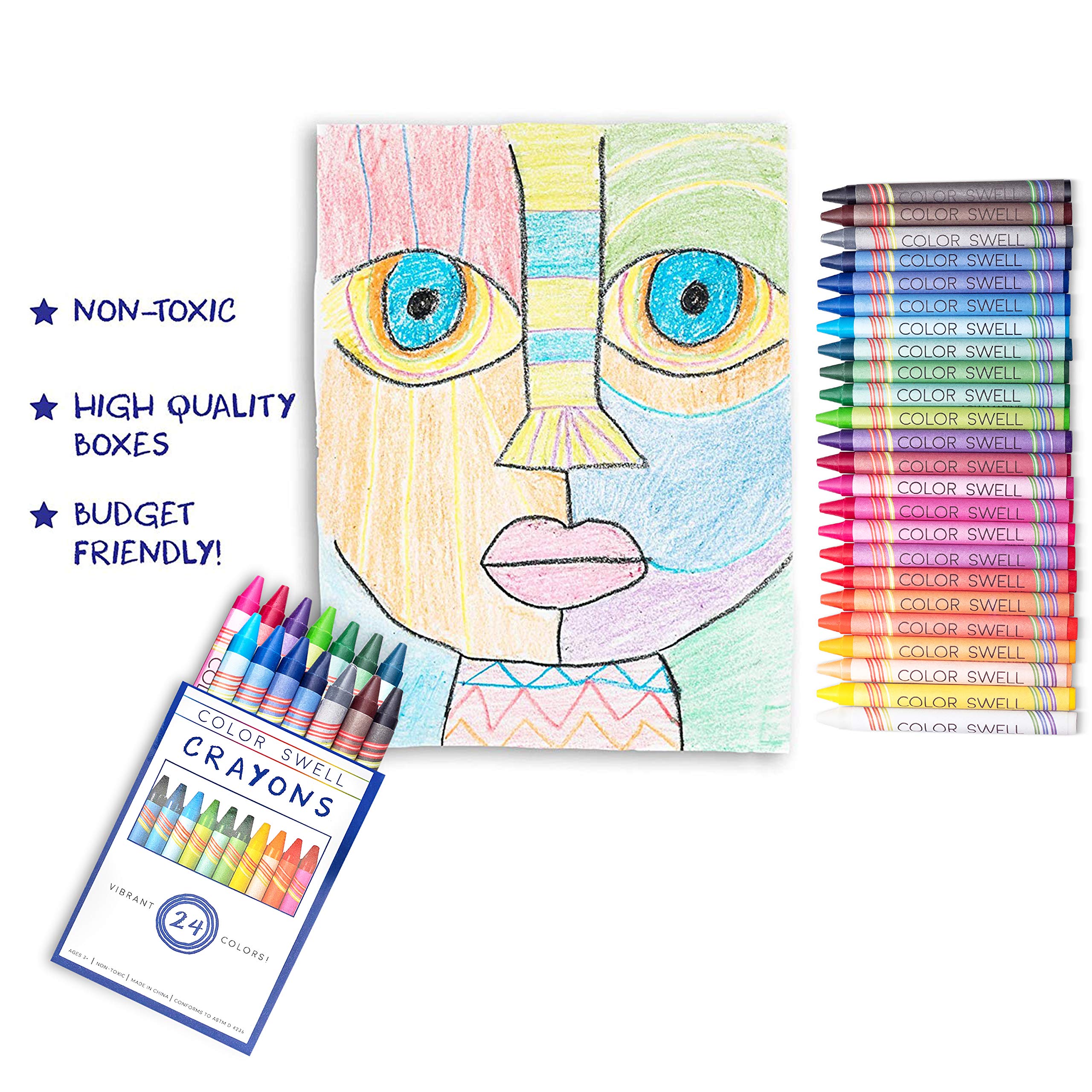 Color Swell Bulk Crayons - 10 Packs of 24 Vibrant Teacher Quality Crayons | Durable Art Supplies for Kids, Classroom & Homeschooling | Perfect for Coloring Books, Art Projects & School Activities