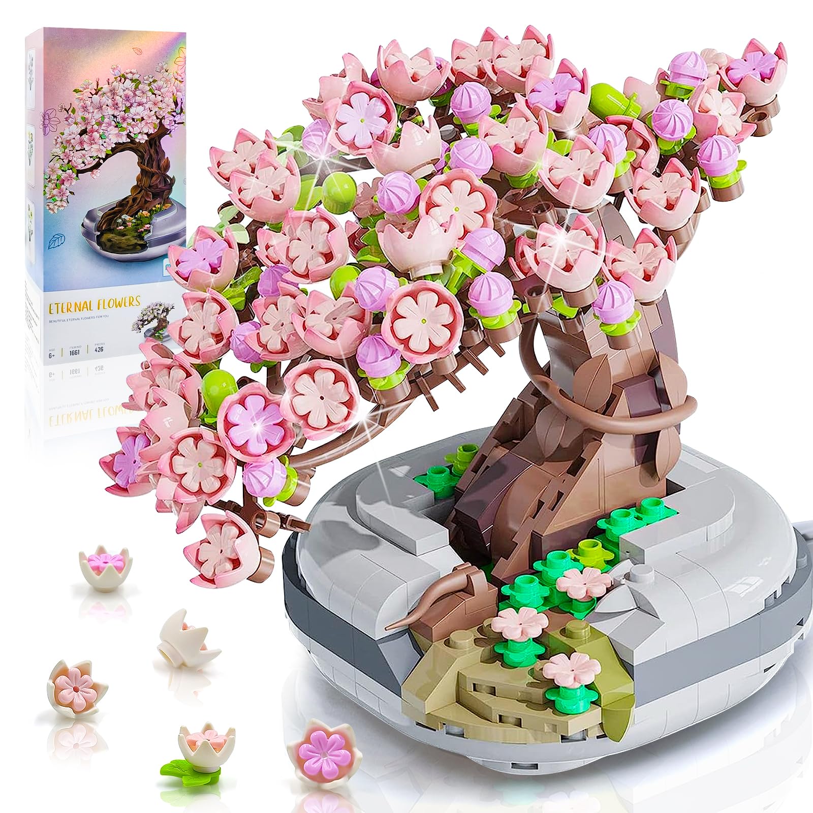 Mini Bricks Cherry Blossom Tree Building Toy Set - 426 Pcs DIY Sakura Bonsai Model Kit, Creative Simulation Plant Series for Kids Ages 6+ | Perfect Birthday Gift for Girls | Great for Home Decor, School Projects & STEM Learning Activities