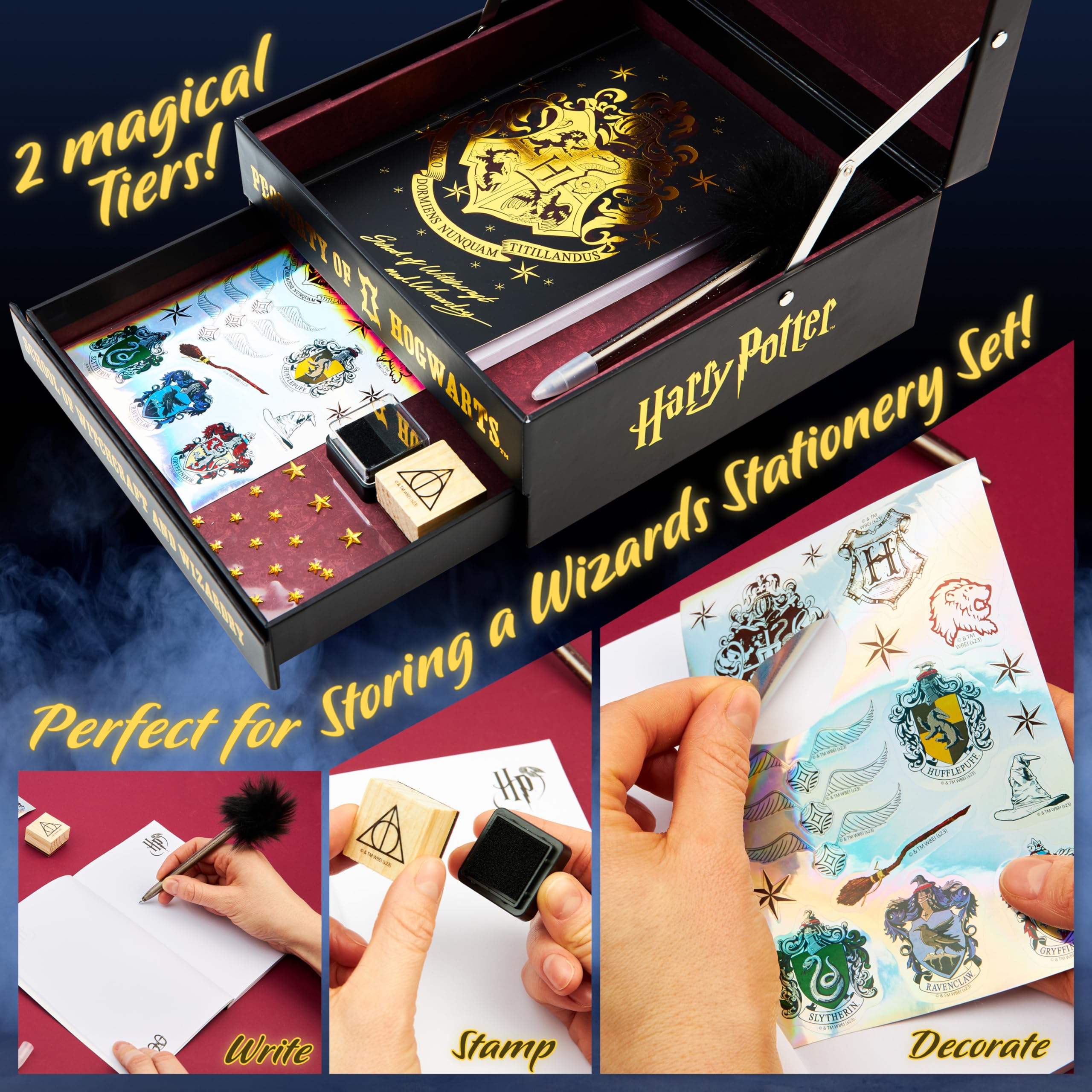 Harry Potter DIY Scrapbook Kit for Kids - Creative Journal Set with Stickers, Stamps & Notebook | Arts and Crafts Supplies for School Projects, Birthday Gifts & Memory Keeping (Black/Burgundy)