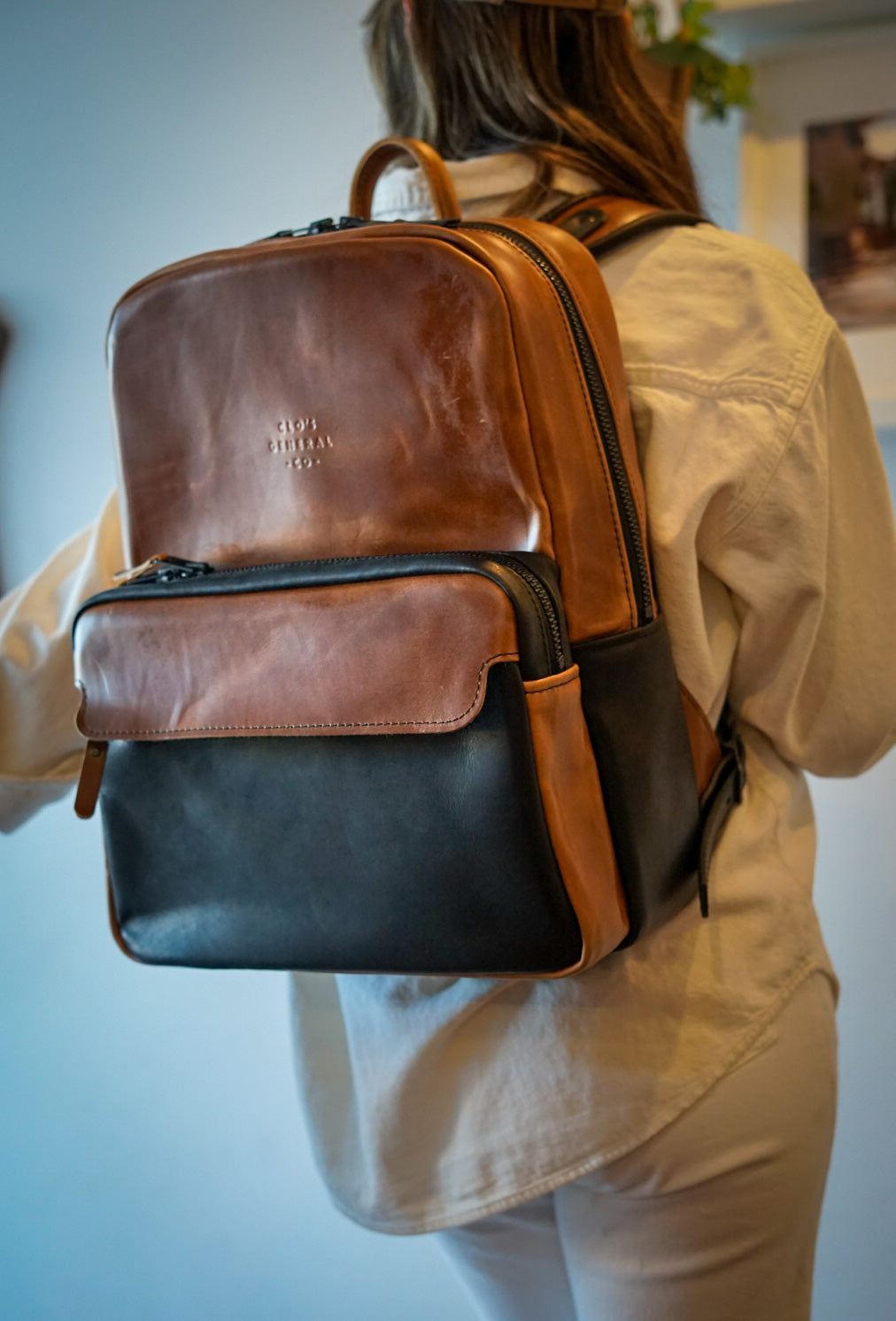 Premium Commuter Backpack for Men & Women - Two-Tone Design (Horween English Tan + Flat Black) - Durable Laptop Backpack for Work, Travel & College - Water-Resistant & Spacious