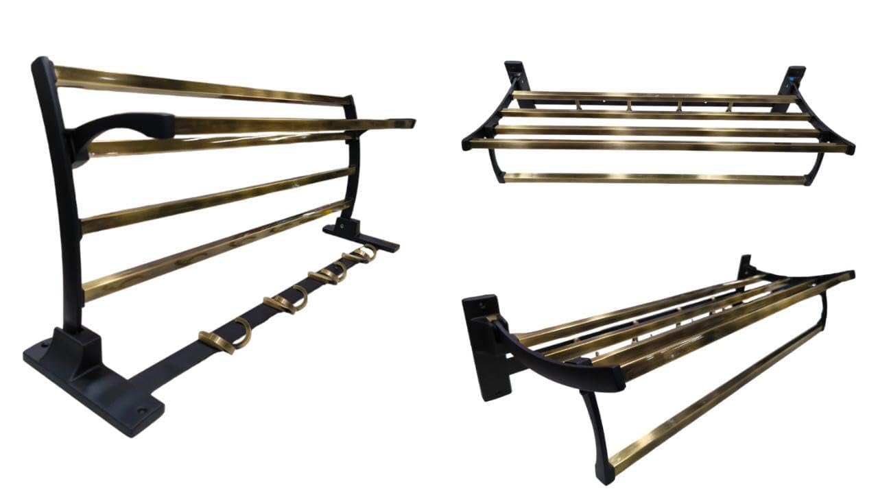 Royal Bath Premium Aluminum Folding Towel Rack - Space-Saving Bathroom Organizer with Black & Gold Finish | Perfect for Small Bathrooms, Apartments & Dorm Rooms