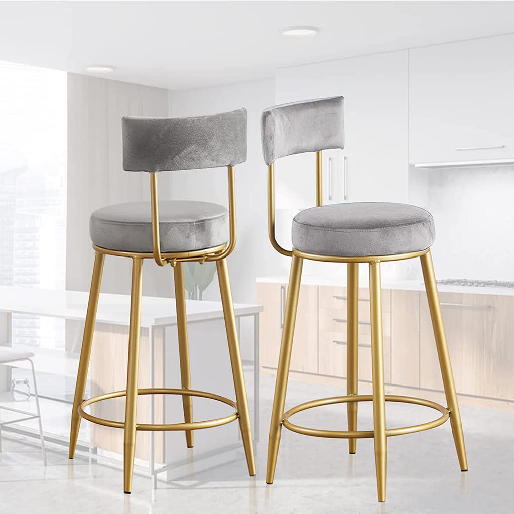 Luxury Velvet Upholstered Modern Bar Stool with Golden Metal Legs & Footrest - Counter Height Breakfast Stool for Kitchen Island, Home Bar, Cafe & Restaurant Decor - Perfect for Entertaining Guests or Casual Dining