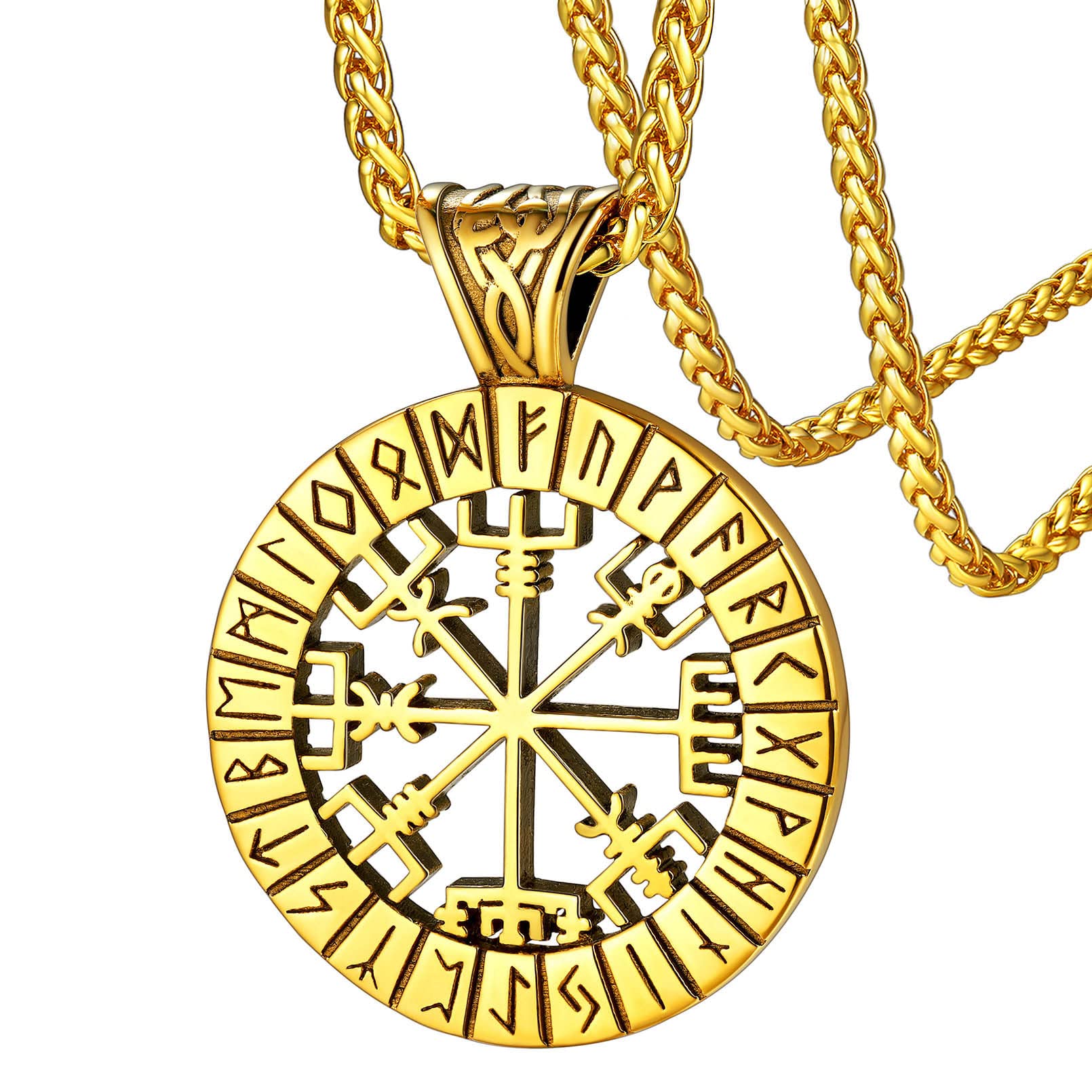 FaithHeart Viking Medal Necklace for Men - Stainless Steel Norse Mythology Pendant with Gift Box - Perfect for Viking Lovers, Cosplay, and Norse Jewelry Collectors