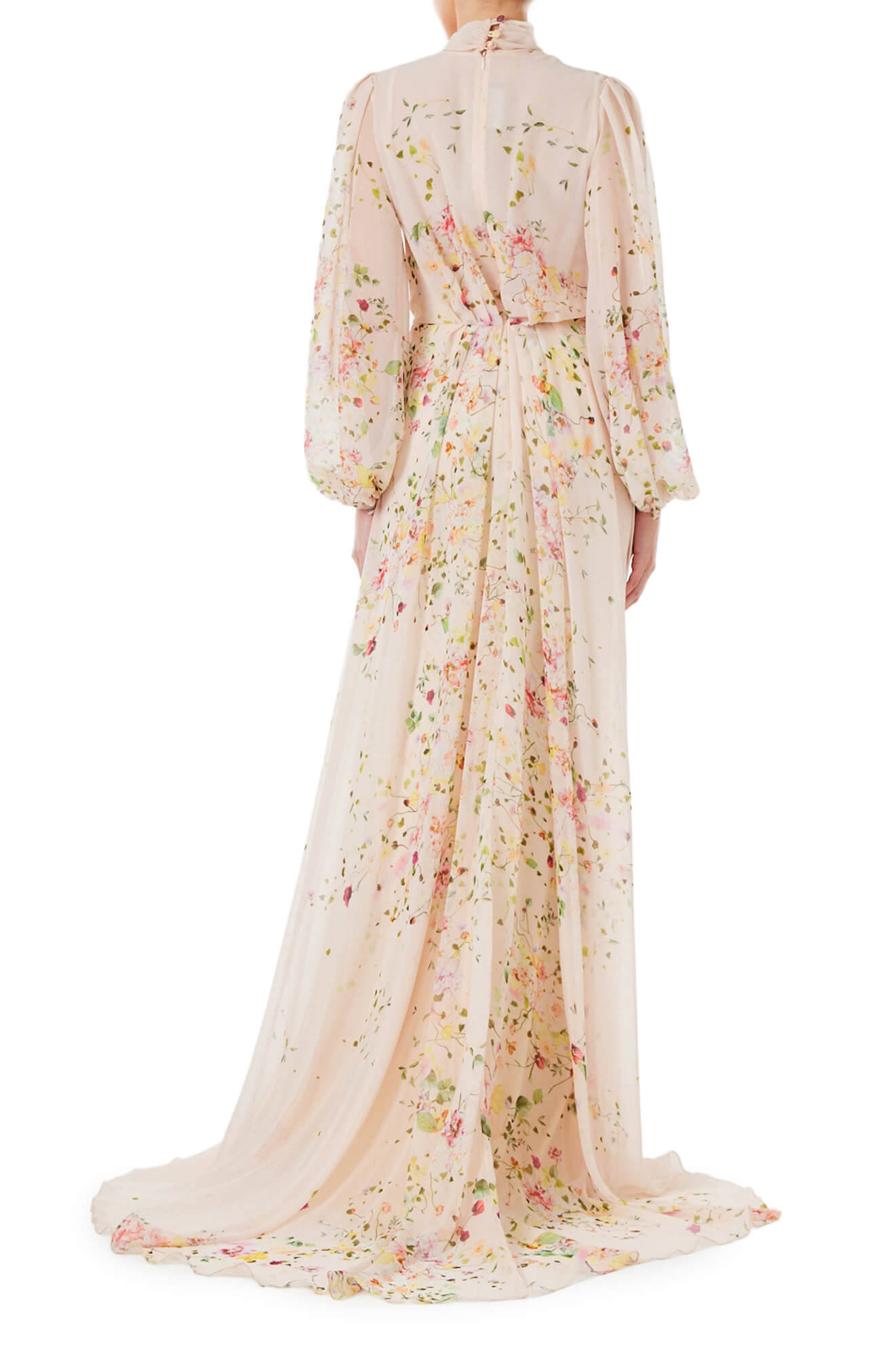 Elegant Floral Chiffon Long Sleeve Maxi Dress for Women - Perfect for Weddings, Parties & Special Occasions