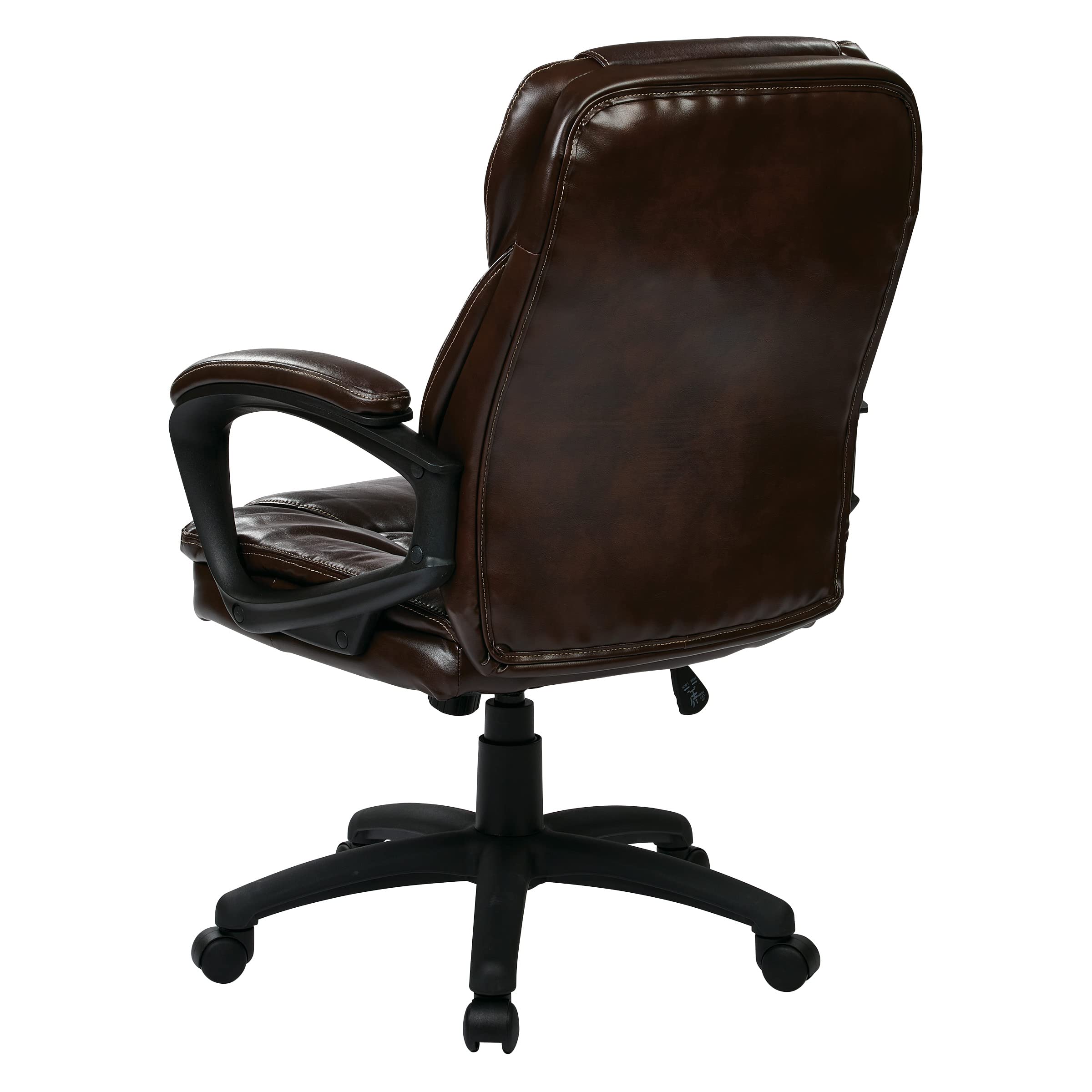 Office Star FL Series Faux Leather Adjustable Office Chair with Lumbar Support & Padded Arms - Chocolate - Ergonomic Manager Chair for Home Office, Gaming & Workspace Comfort