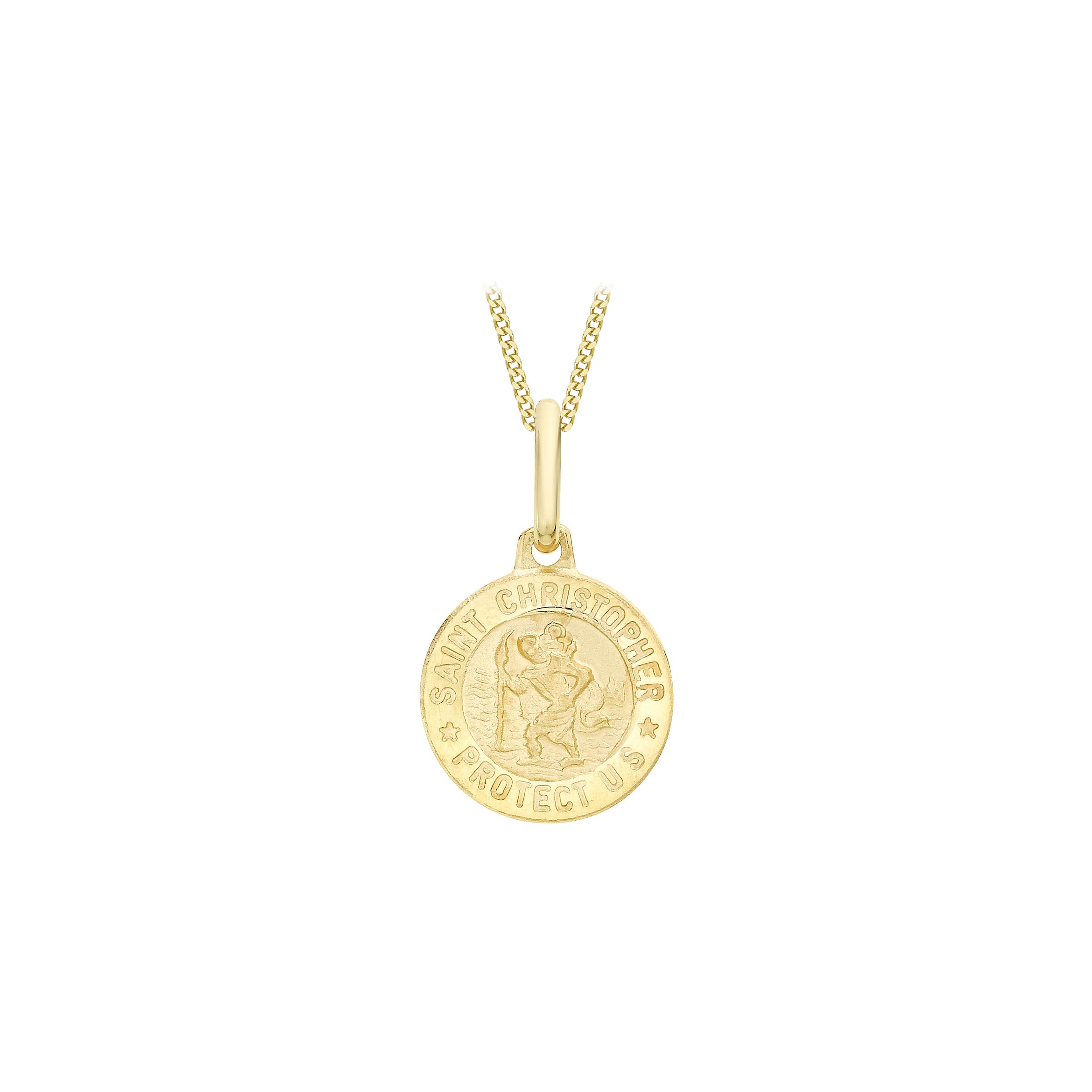 Carissima Unisex 9ct Gold St. Christopher Medal Pendant Necklace - 12mm Round Religious Jewelry with Diamond Cut Curb Chain for Men & Women - Perfect for Travel Protection, Baptism Gifts & Everyday Wear