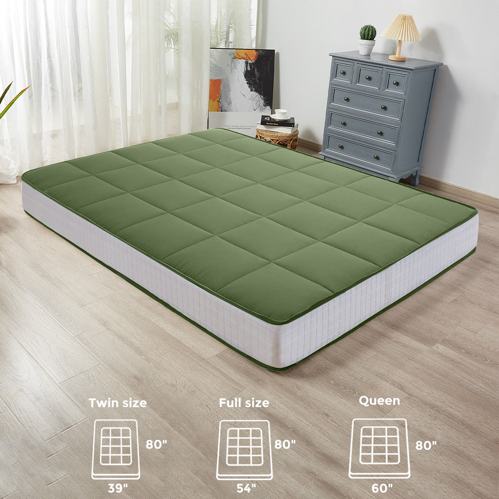 MAXYOYO Padded Japanese Floor Mattress - Green Foldable Roll Up Futon Mattress for Bedroom, Guest Room & Travel | Comfortable Floor Sleeping & Lounging