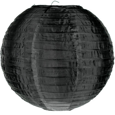 36 Pack Black Jumbo Shimmering Nylon Lanterns - Even Ribbing Design, Durable Weatherproof Outdoor Hanging Decorations for Patio, Garden, Wedding & Party Decor