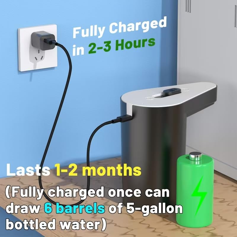 5 Gallon Water Dispenser Pump - Electric & Rechargeable Portable Water Dispenser for Home, Office, Camping - Panda Black Design