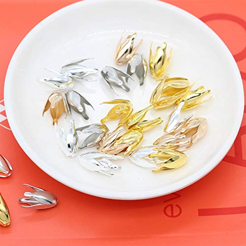 Xucus 100pcs 13mm Silver Gold Plated Flower Petal Spacer Beads & End Caps for Jewelry Making, DIY Beading, Necklace, Bracelet Crafting - Random Mixed Colors - Perfect for Handmade Jewelry, Scrapbooking & Gift Making