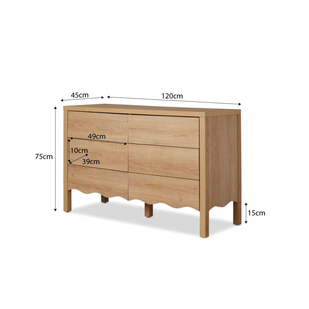 Malena 6-Drawer Natural Wood Dresser - Stylish and Spacious Storage for Bedroom, Living Room, or Office Organization