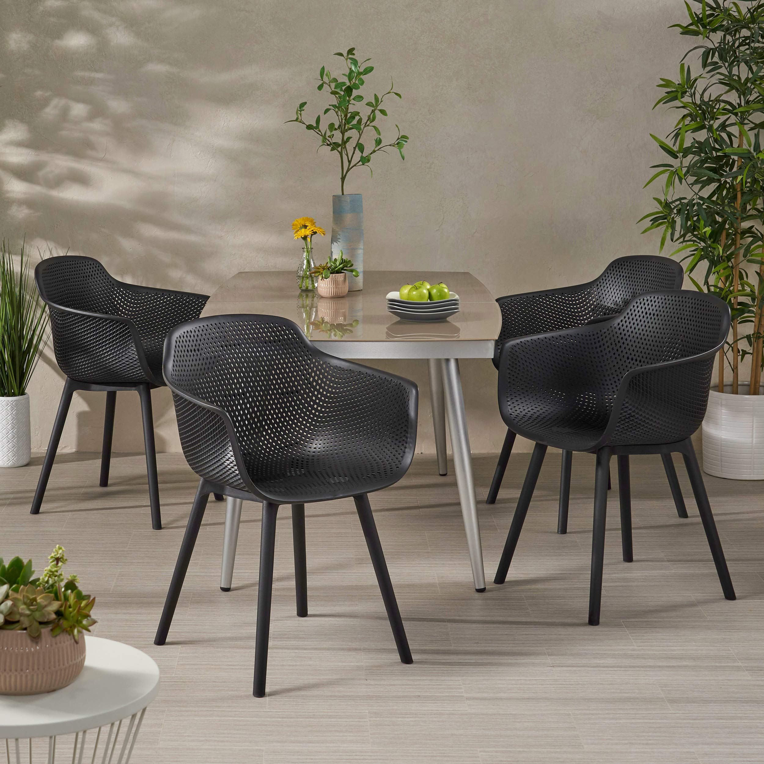 Christopher Knight Home Davina 4-Piece Black Outdoor Dining Chair Set – Perfect for Patio, Garden, and Backyard Entertaining