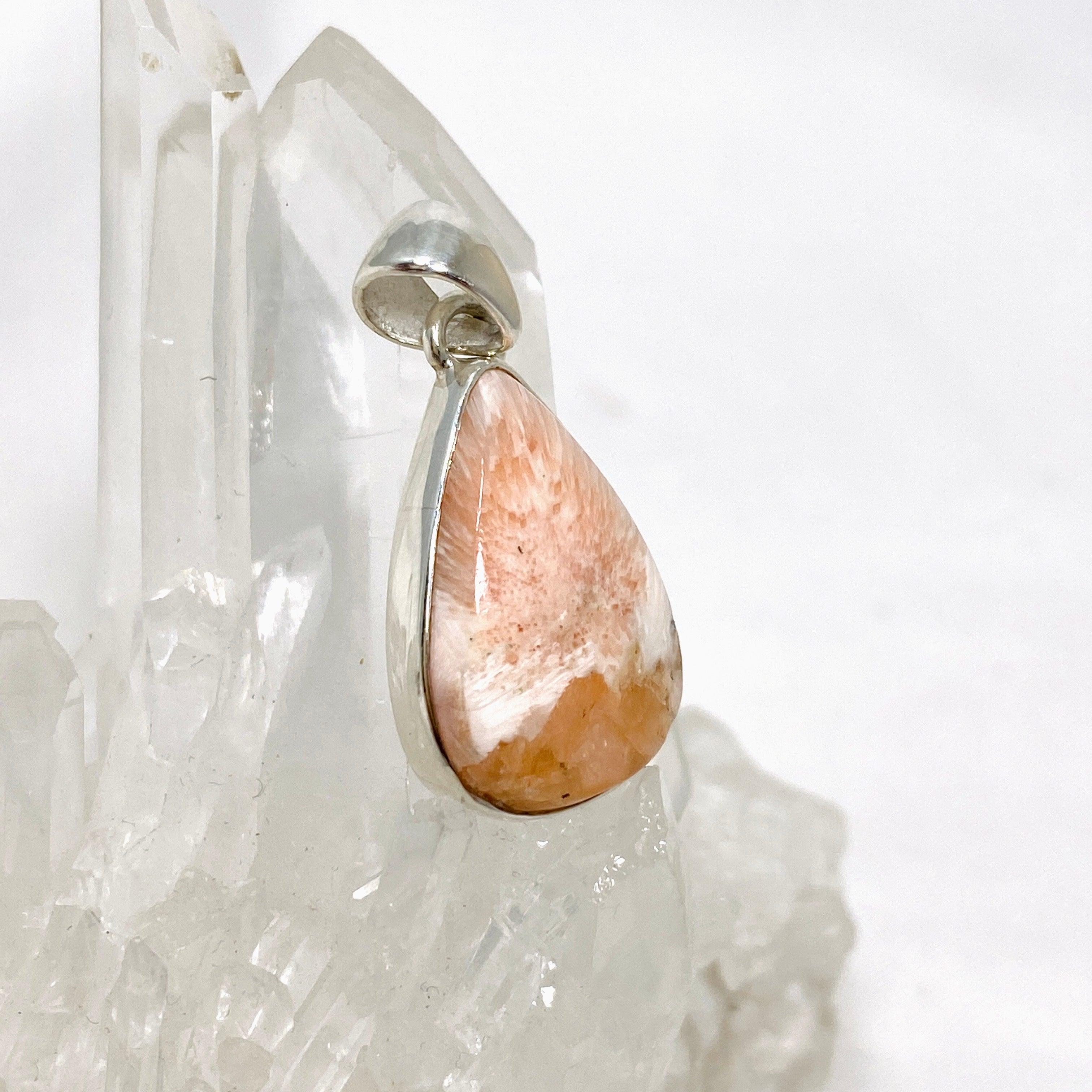 Natural Peach Scolecite Teardrop Pendant Necklace KPGJ4518 - Healing Crystal Jewelry for Meditation, Energy Balancing & Spiritual Growth