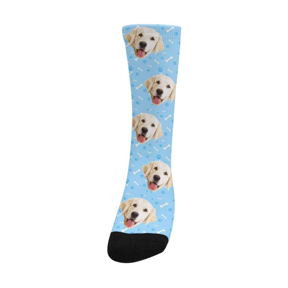 Custom Photo Socks - Personalized Dog Lover Socks with Your Picture | Unisex Blue Crew Socks for Men & Women | Perfect Gift for Pet Owners, Birthday & Christmas Presents
