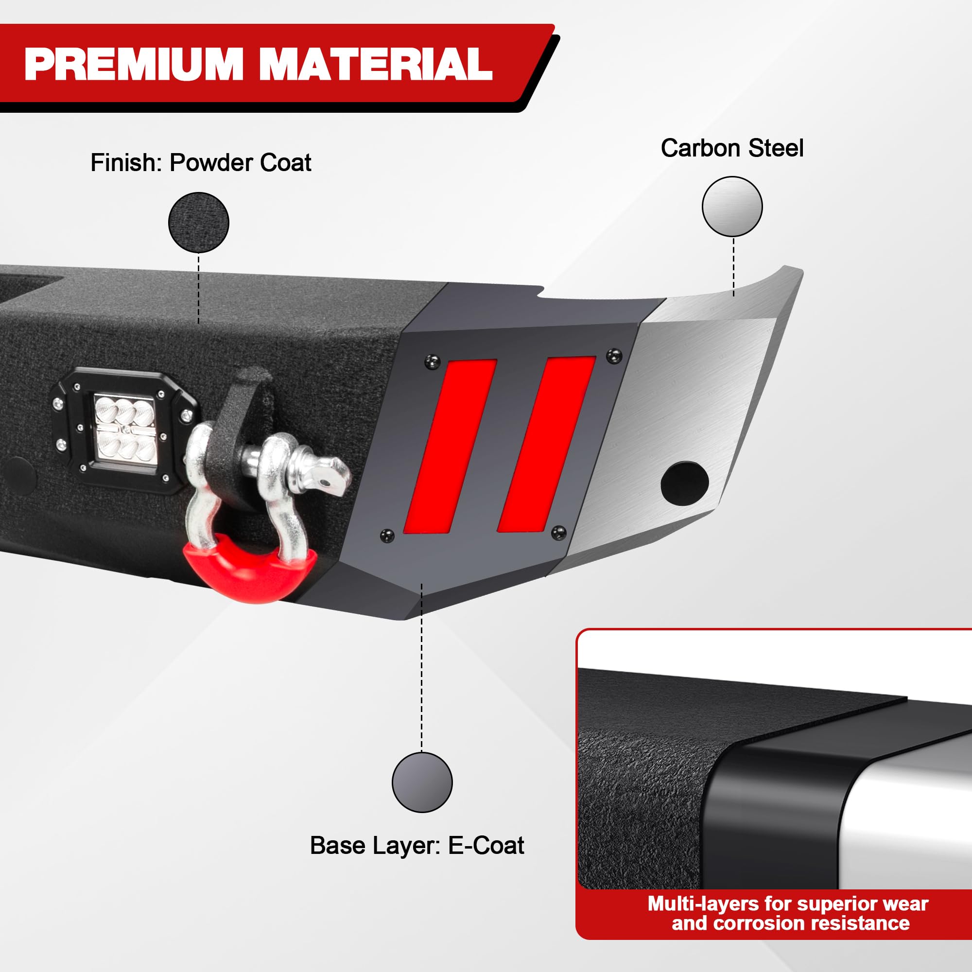 Jeep Gladiator JT Rear Bumper (2020-2024) - Textured Black Truck Bumper with Step Plate, LED Lights, Sensor Holes & D-Rings | Heavy Duty Off-Road Protection for Jeep Pickup | Perfect for Trail Riding, Overlanding & Daily Driving