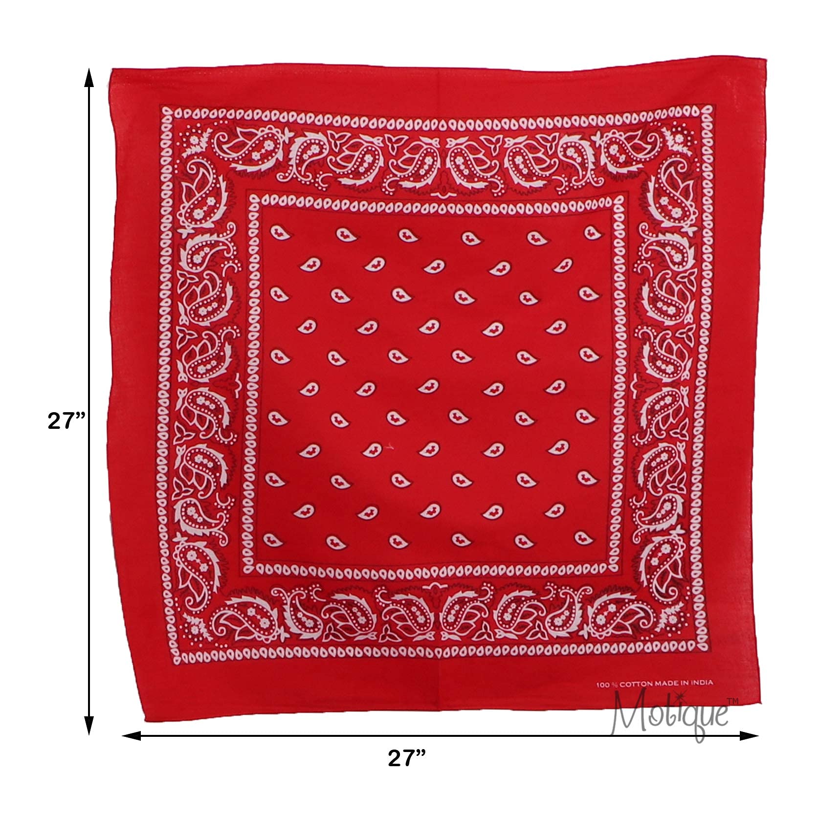 Motique Extra Large Paisley Bandana Scarf - 27x27 Inch Cotton Fashion Accessory for Women & Men | Perfect for Western Style, Headwear, Neckwear, DIY Crafts & Outdoor Activities