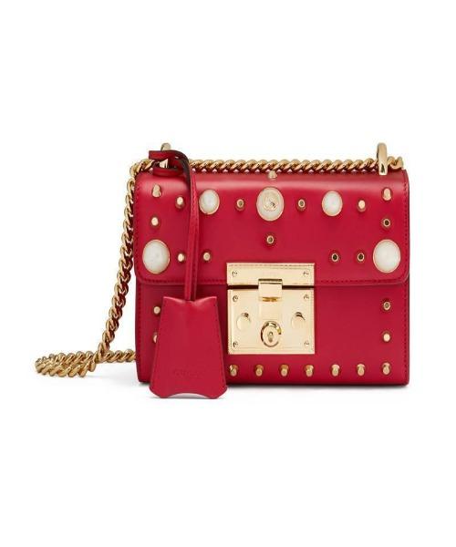 Gucci Padlock Shoulder Bag for Women - Red Leather Crossbody Purse with Pearl Accents | Perfect for Date Night, Parties & Special Occasions
