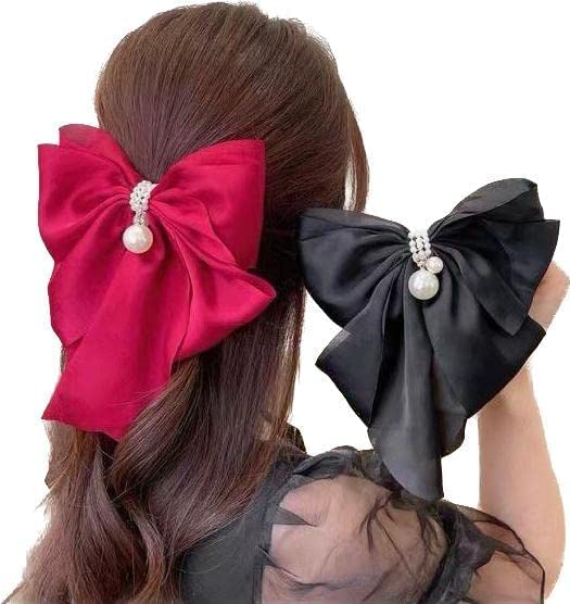 Radhya Women's Plain Satin Hair Barrettes - Elegant Tail Barrette Bow Clips for Women & Girls (Black) | Valentine's Day Gift for Girlfriend, Wife | Perfect for Weddings, Parties & Everyday Hair Styling